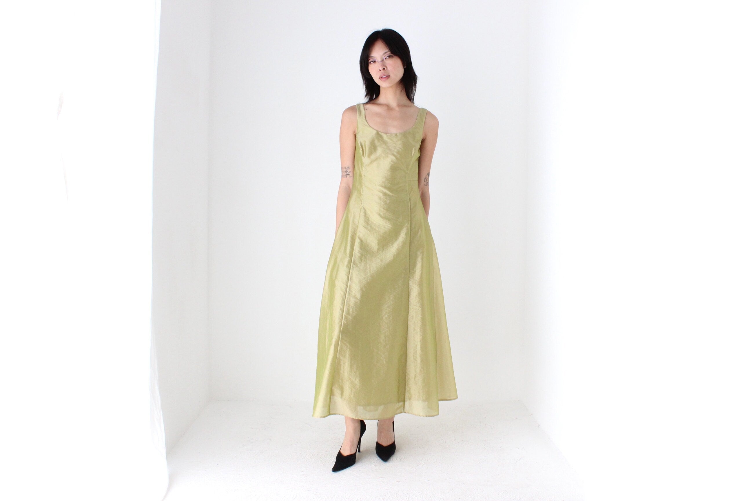90s Iridescent Crinkle Organza Avant Garde Cocktail Gown
