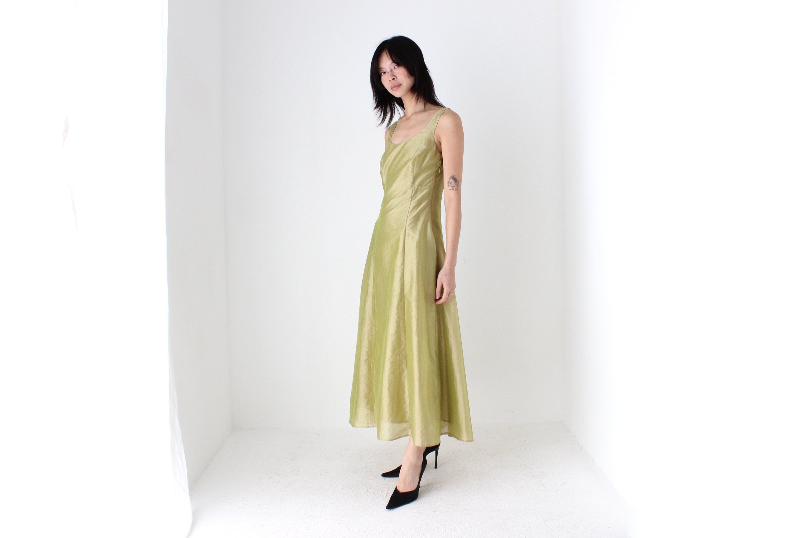 90s Iridescent Crinkle Organza Avant Garde Cocktail Gown