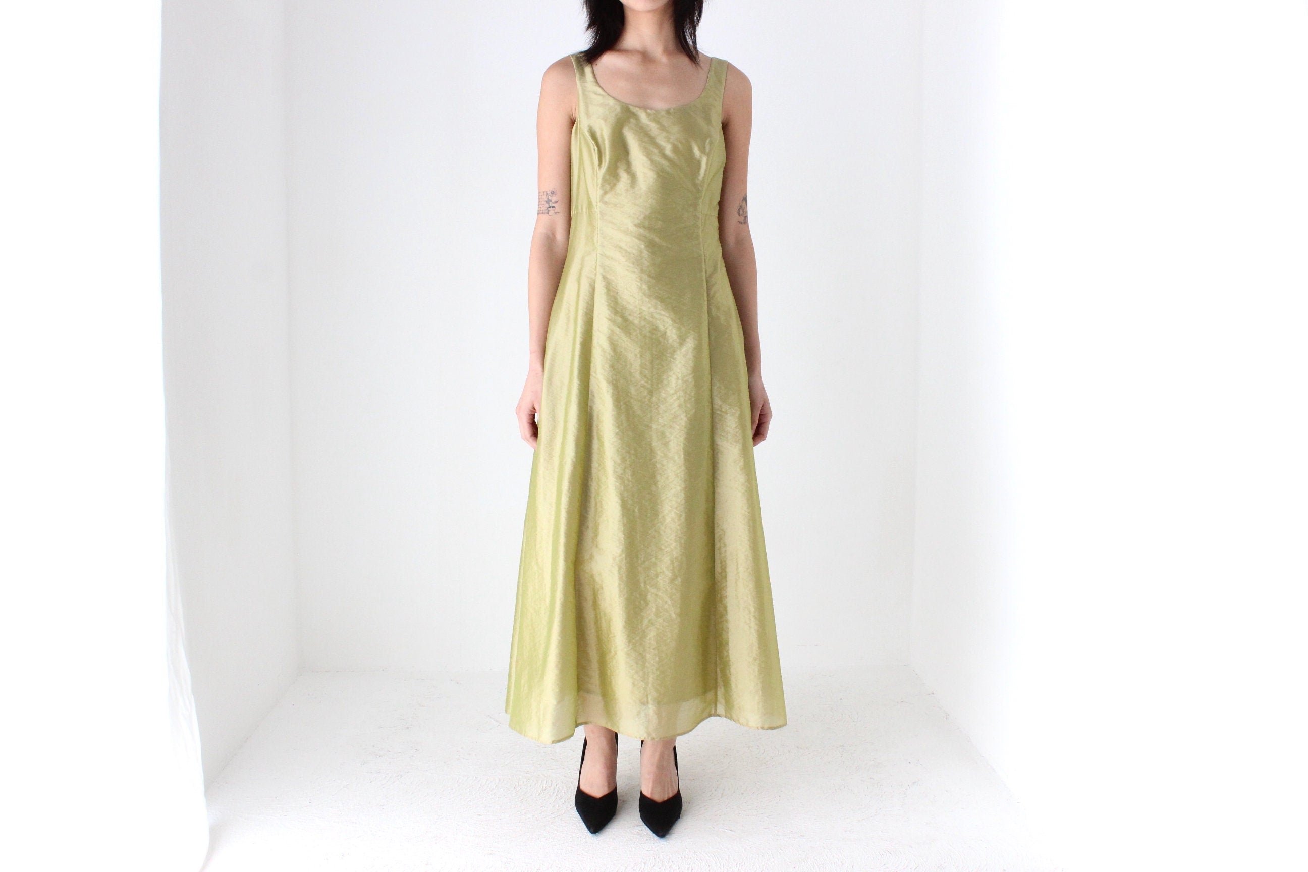 90s Iridescent Crinkle Organza Avant Garde Cocktail Gown