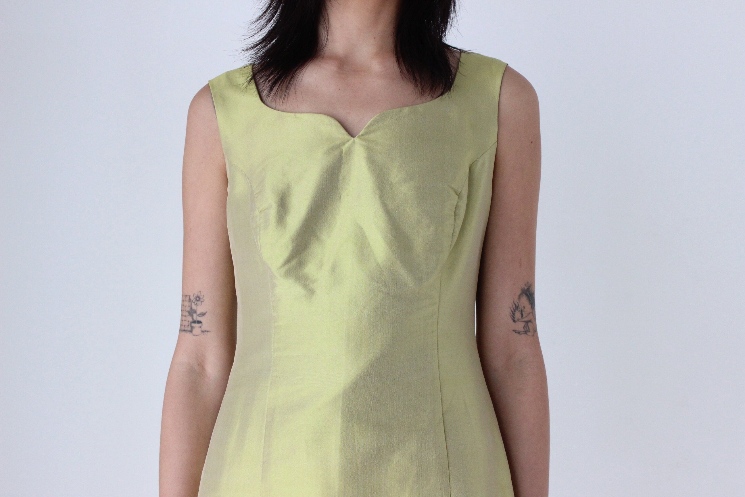 80s Iridescent Green Silk Holographic Mini Dress