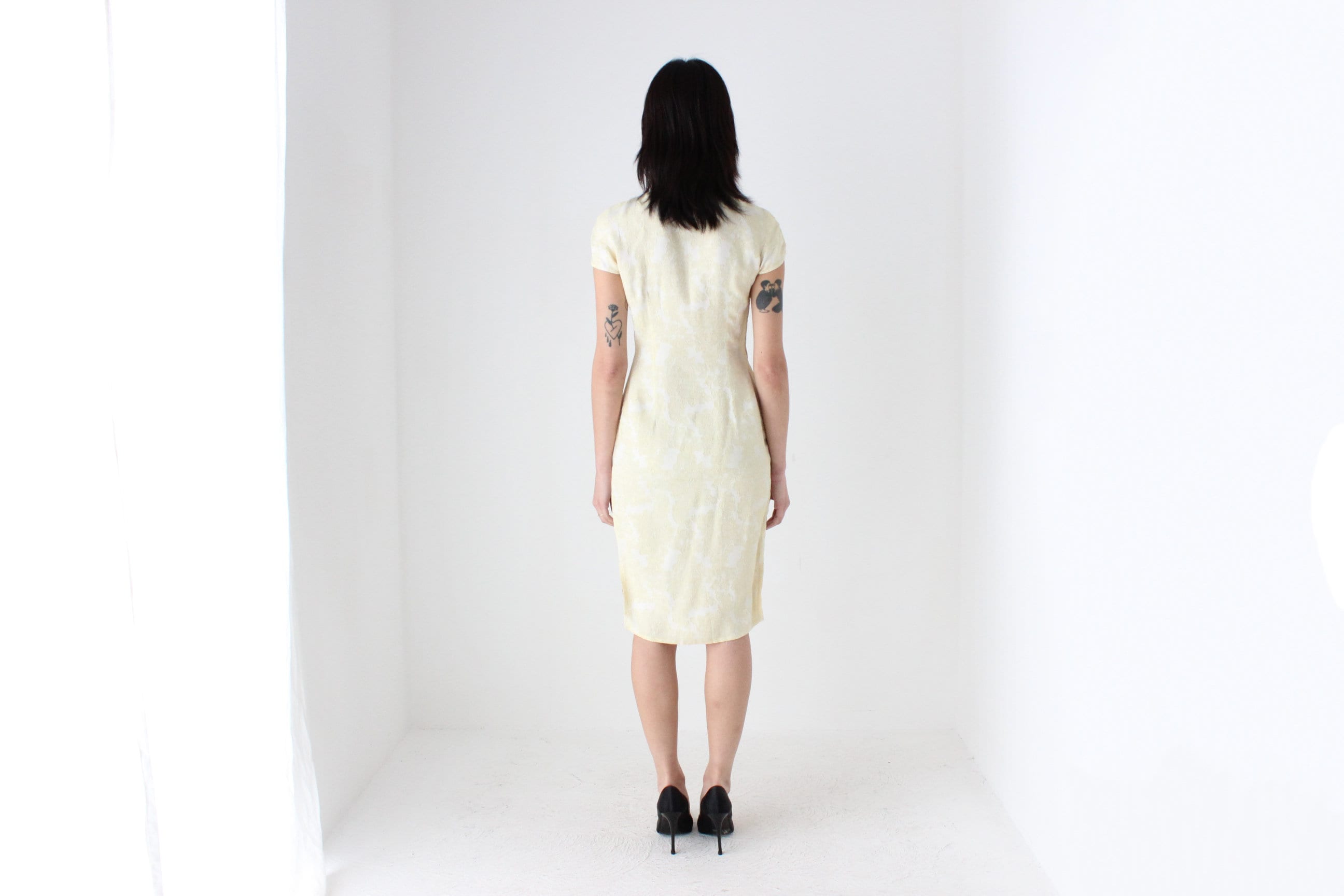 80s Custom Hong Kong Made Cheongsam Collar Fitted Dress