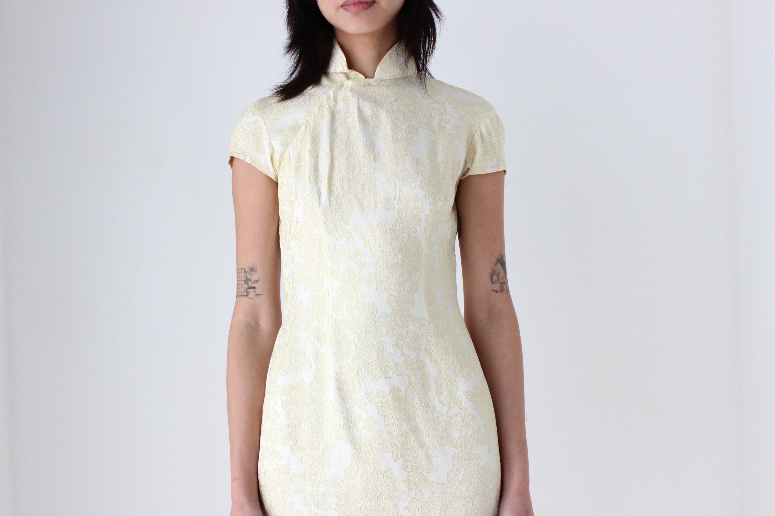 80s Custom Hong Kong Made Cheongsam Collar Fitted Dress