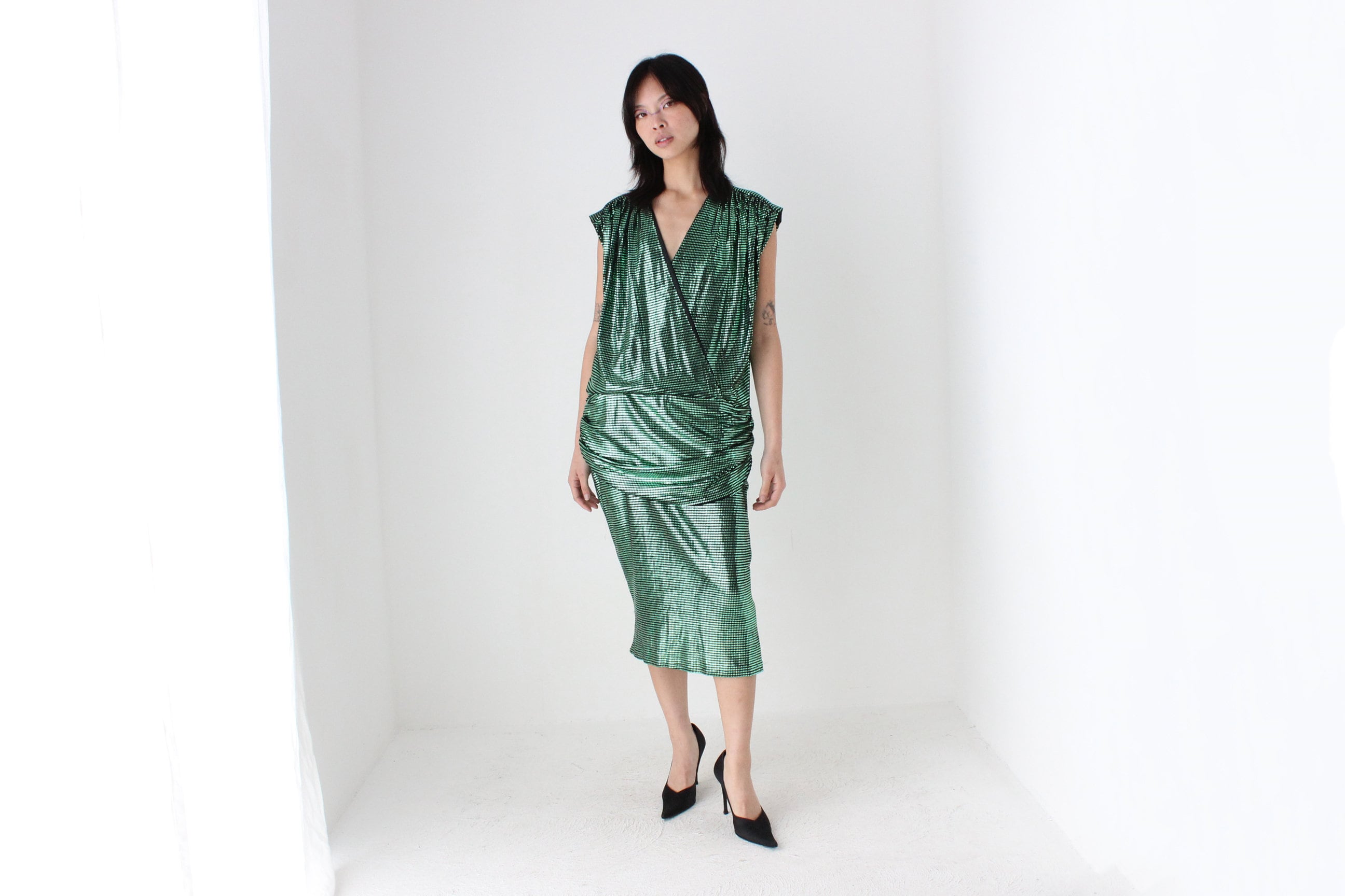 80s Australian Designer Metallic Green Party Dress