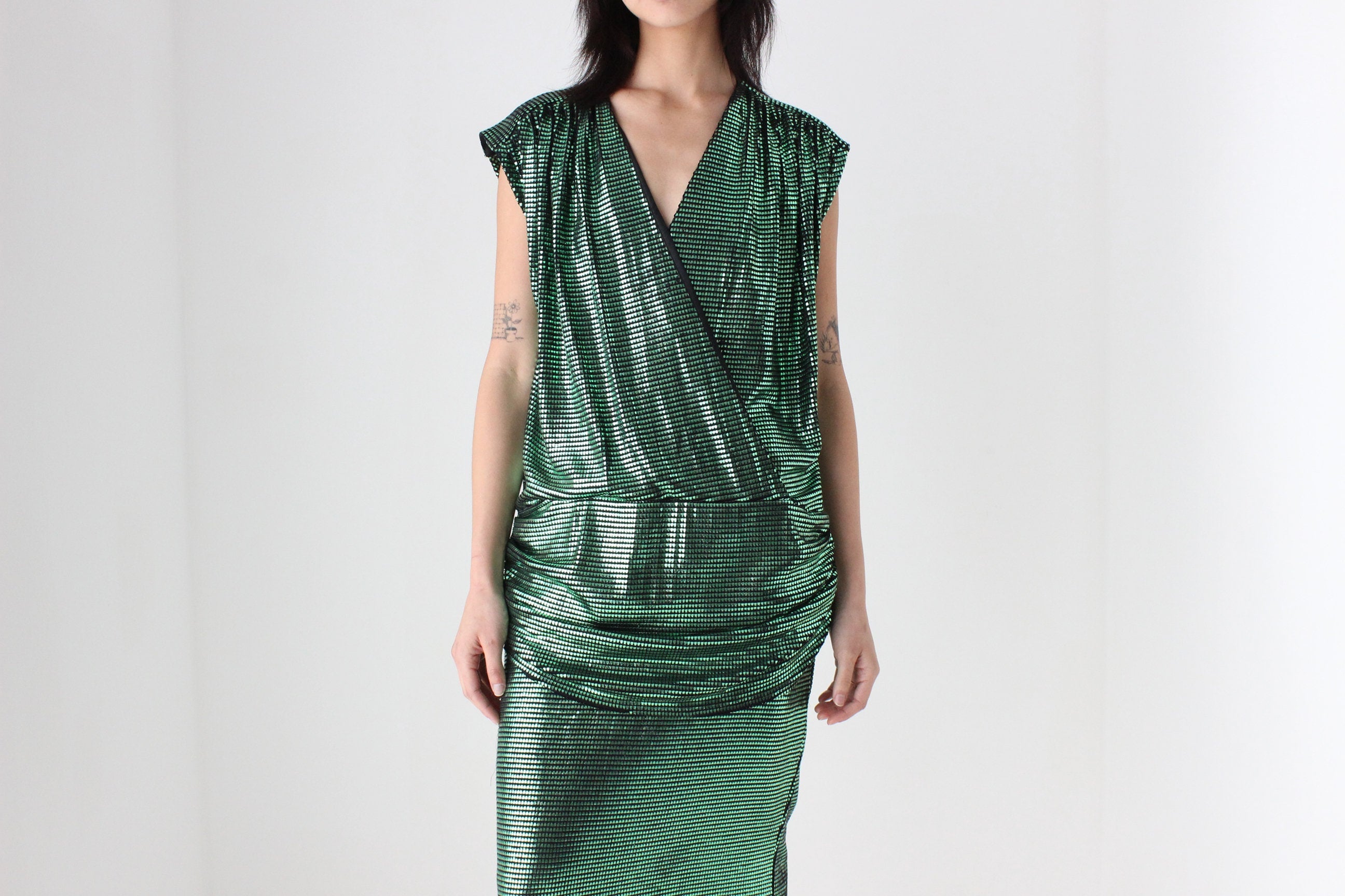 80s Australian Designer Metallic Green Party Dress