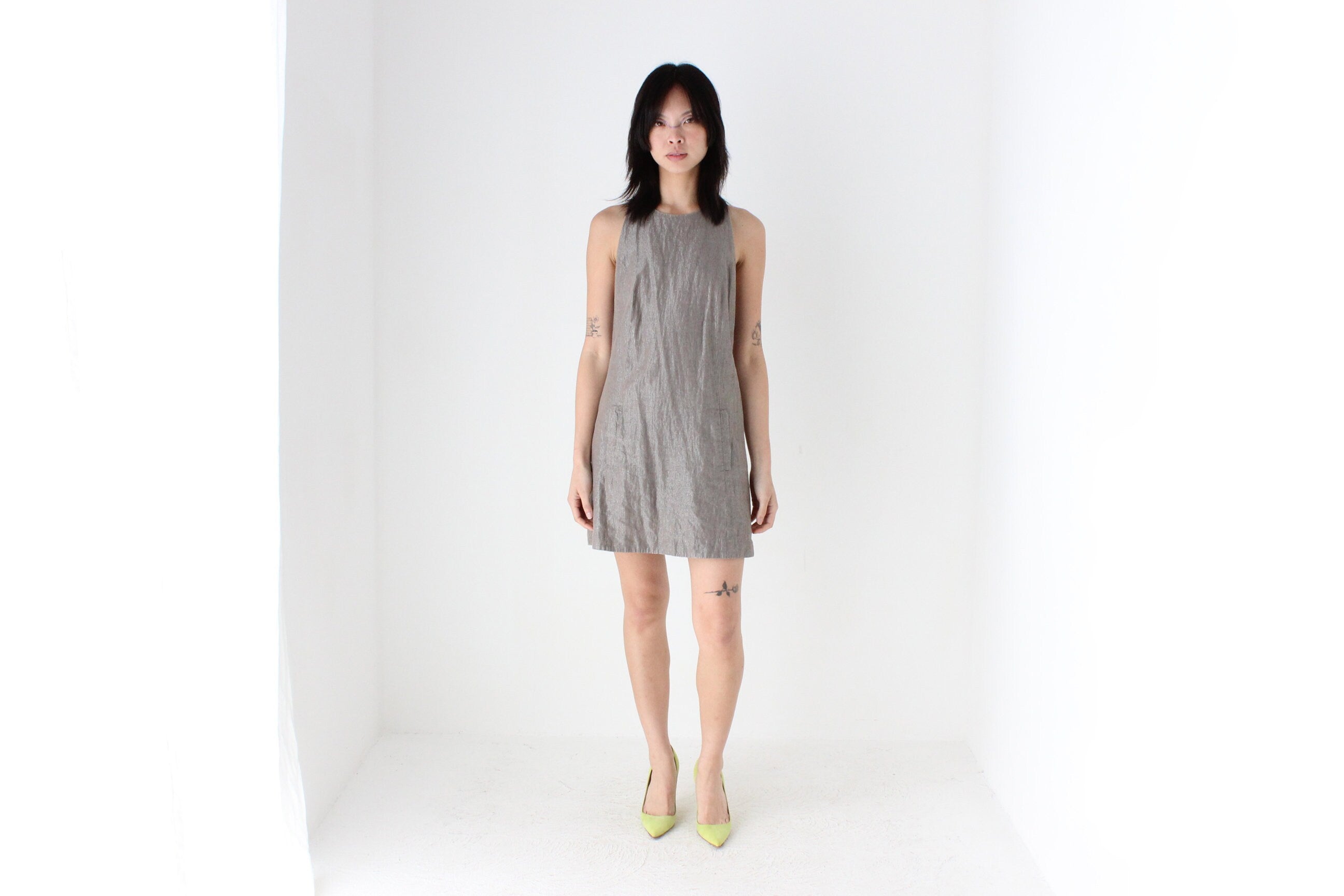 Y2K Topshop Metallic Linen Blend Understated Party Dress