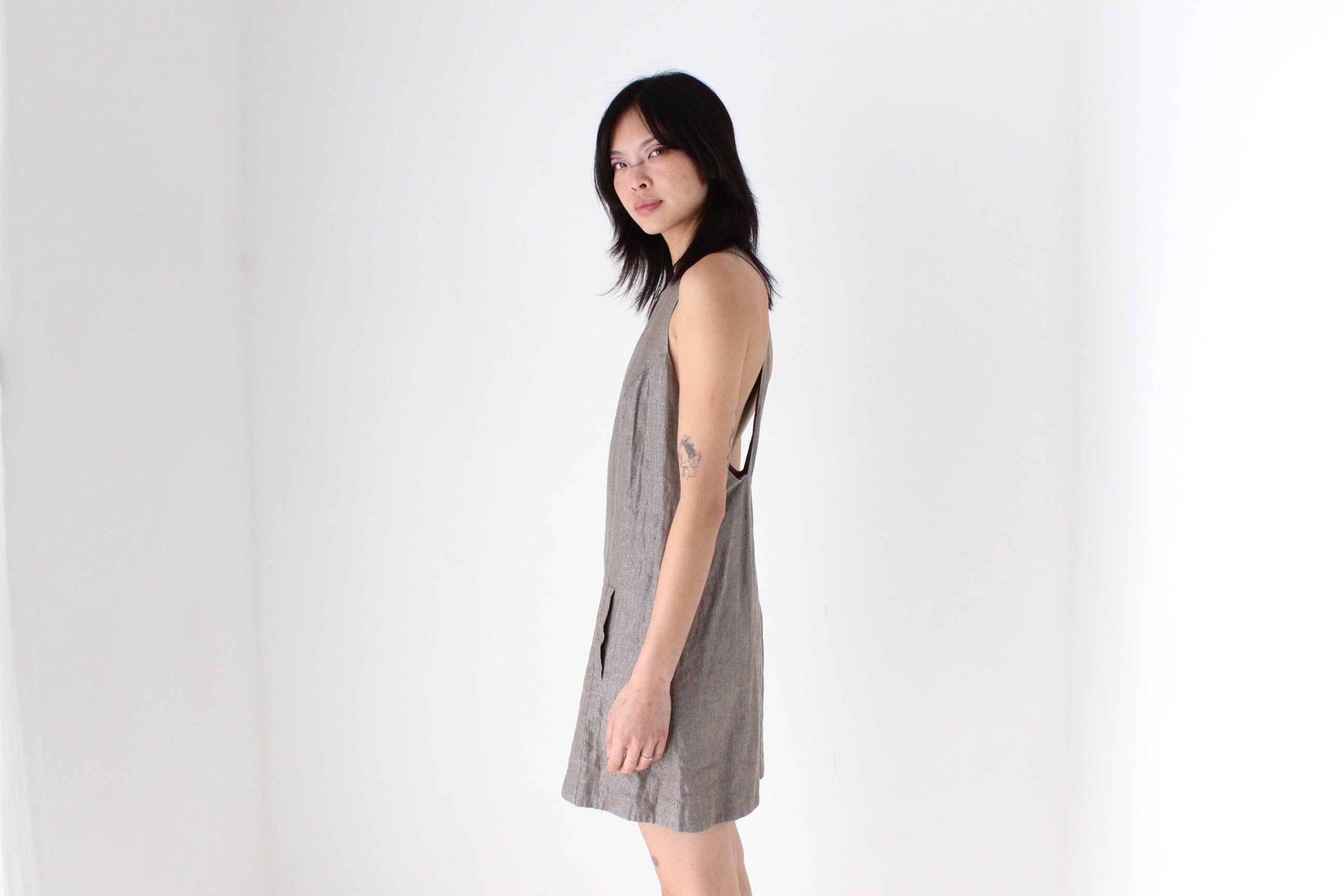 Y2K Topshop Metallic Linen Blend Understated Party Dress