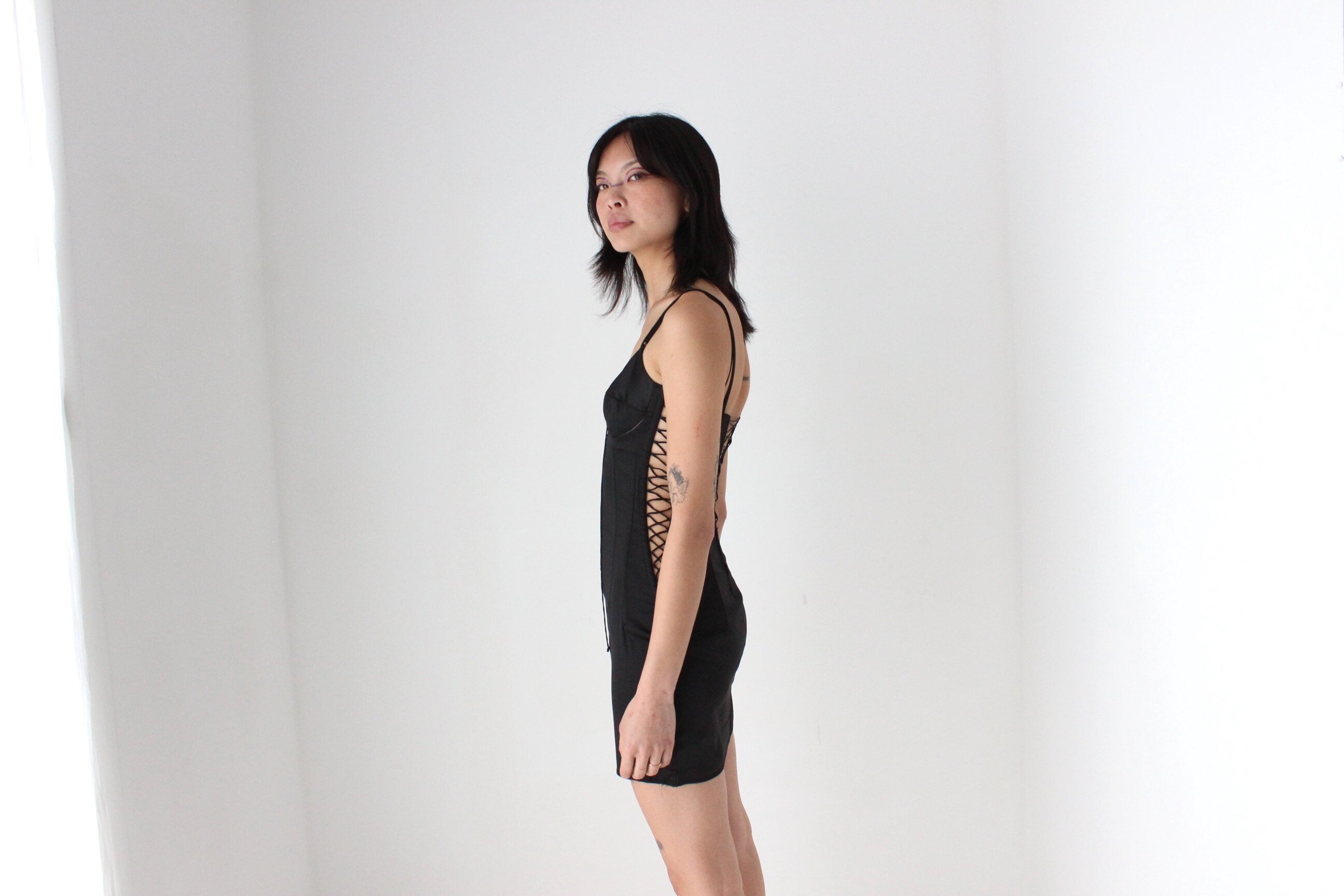 2003 Archival DOLCE & GABBANA Stretch Silk Satin Lace Up Corset Dress