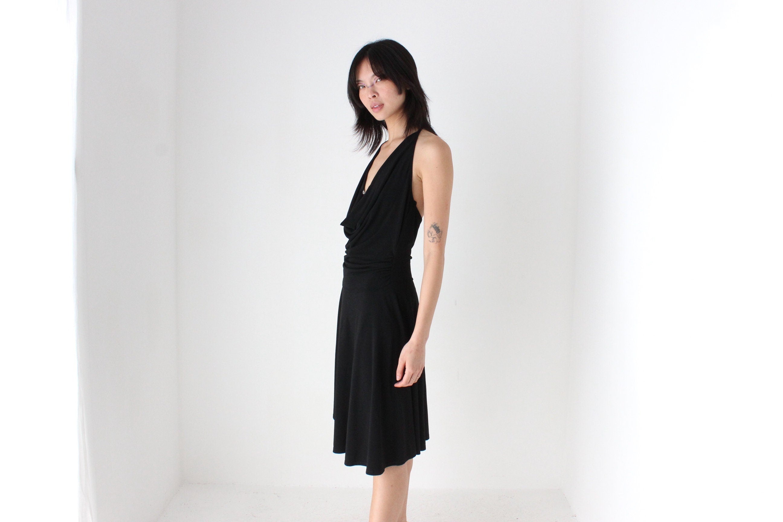 Y2K Slinky Halter Plunge Neck & Low Back Party Dress