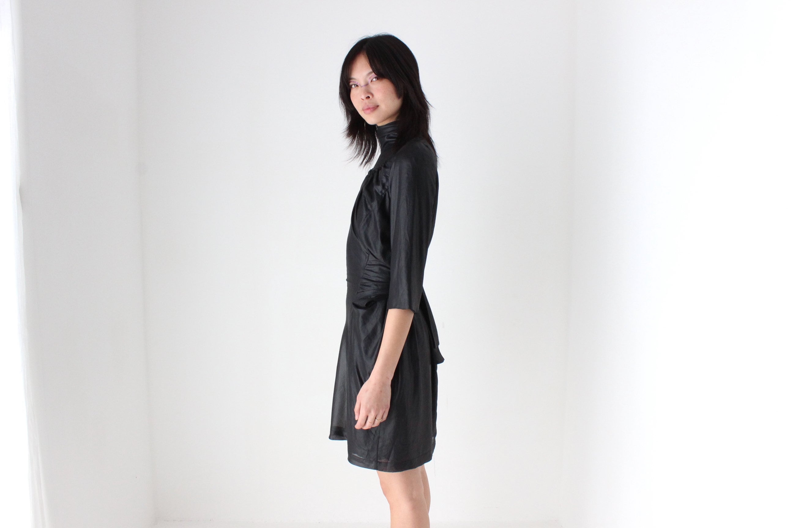 2000s Nicola Finetti Luxury Metallic Leather-Look Party Dress