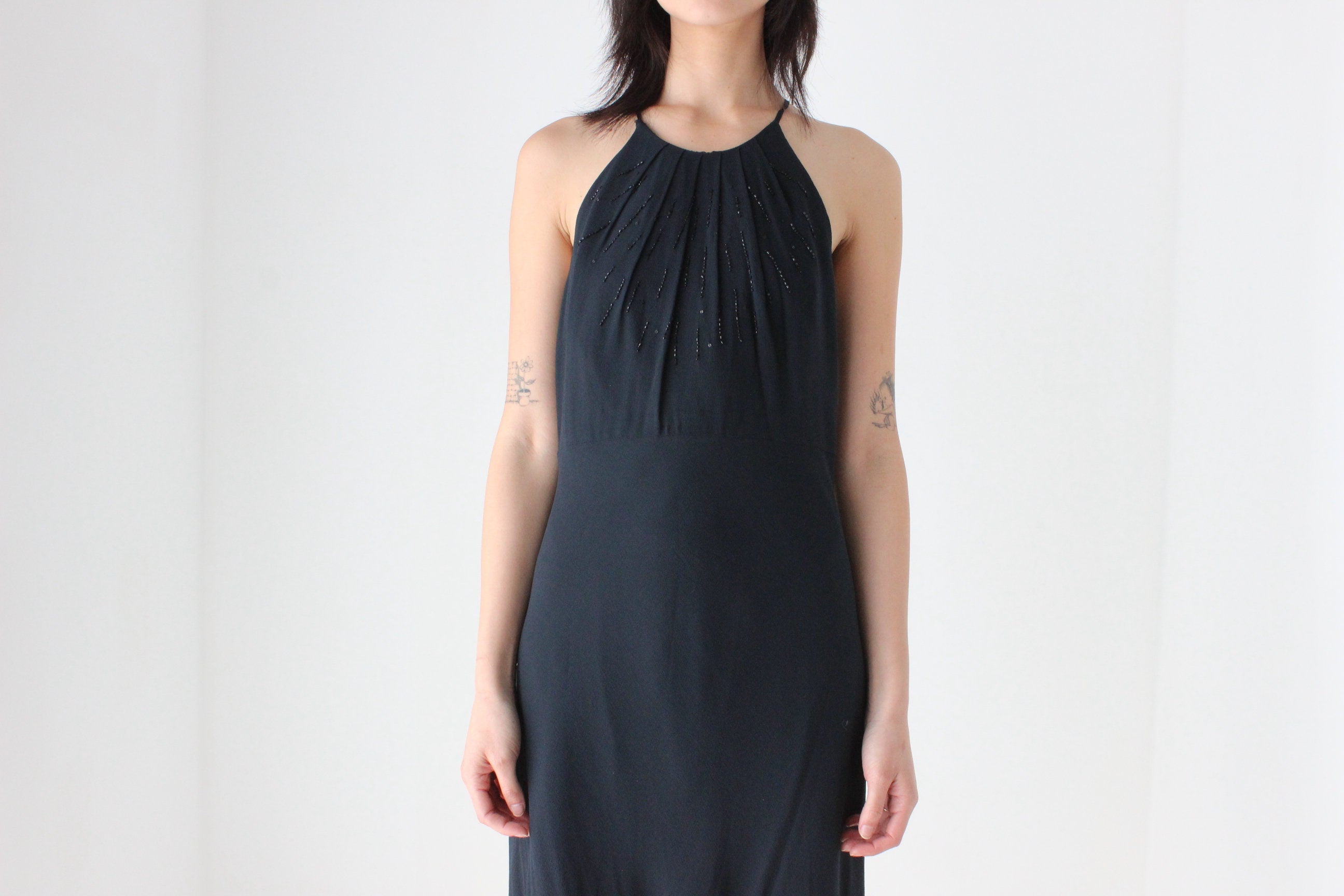 Y2K Pure Silk Georgette Halter Dress w/ Beading