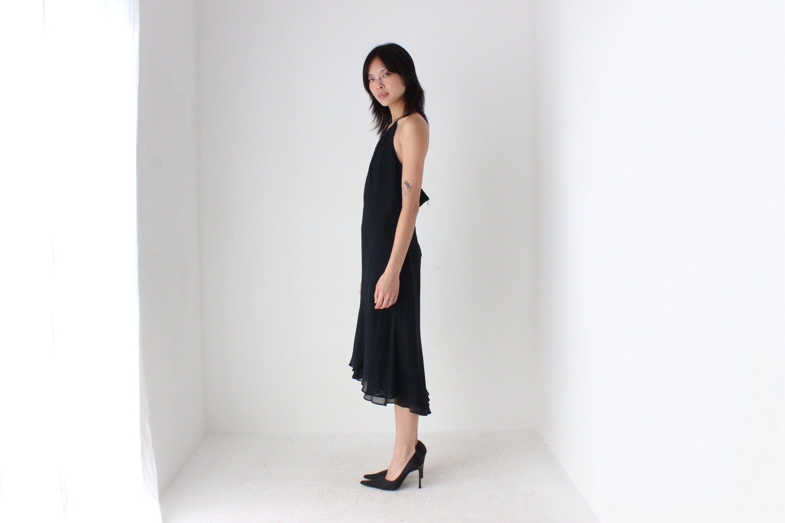 Y2K Pure Silk Georgette Halter Dress w/ Beading