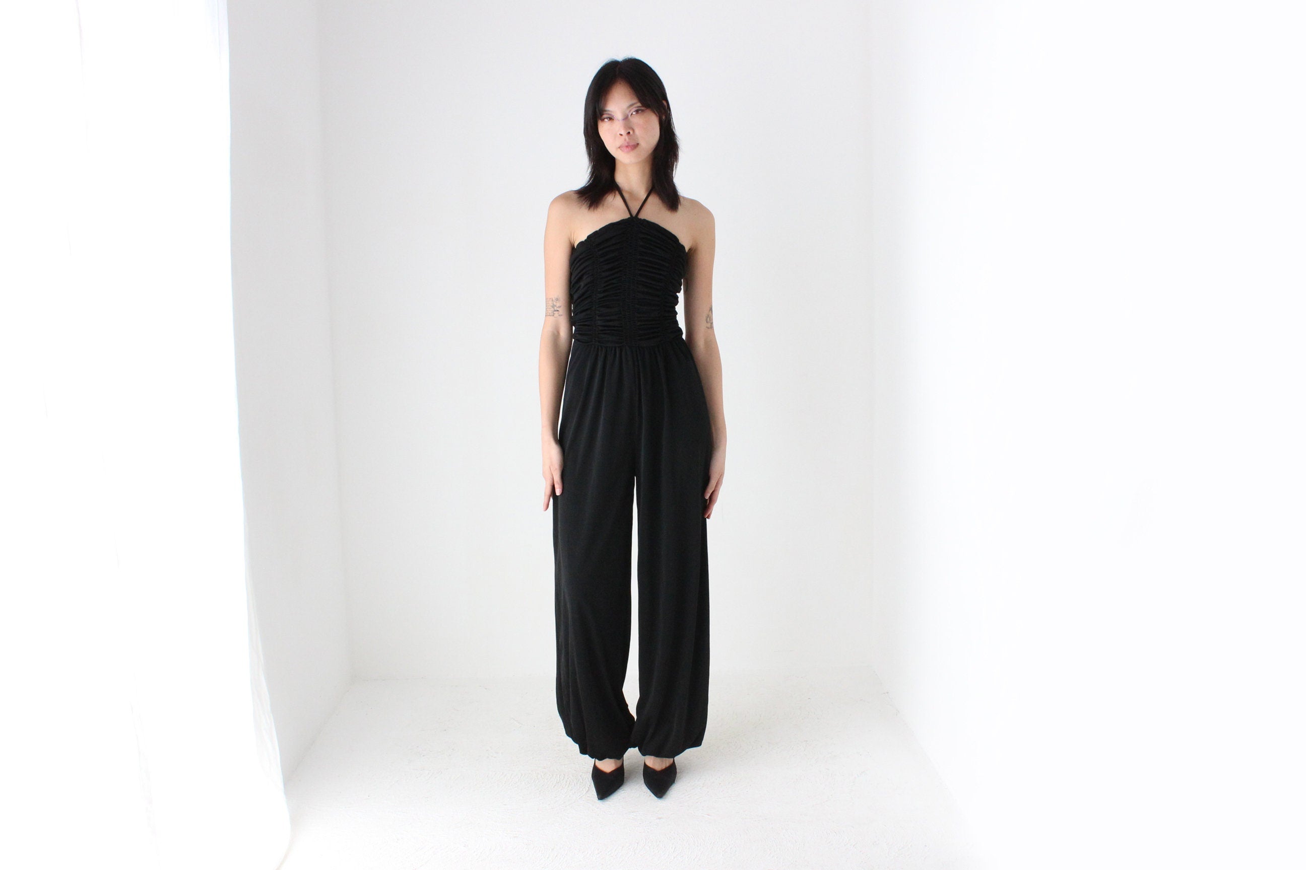 70s Ruched Halter Neck Harem Disco Studio 54 Jumpsuit