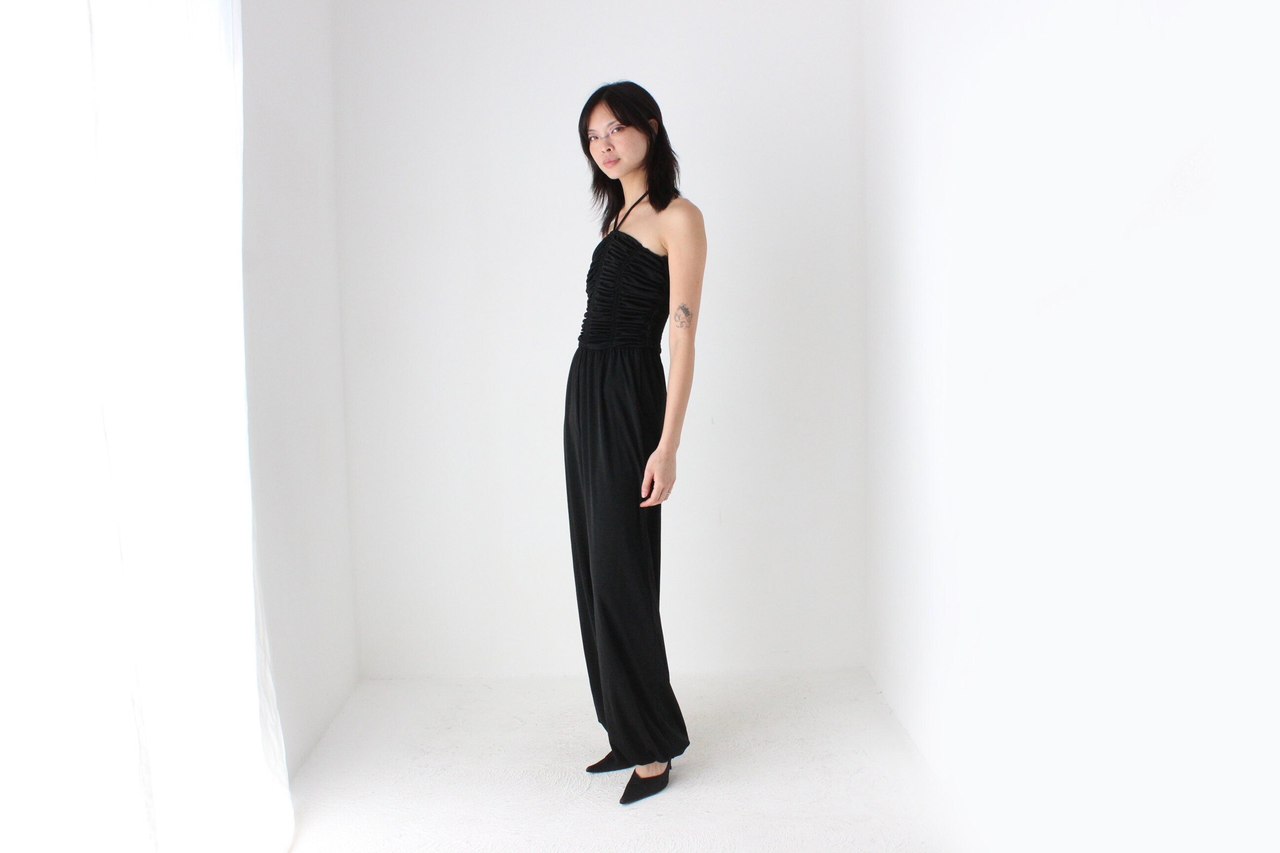 70s Ruched Halter Neck Harem Disco Studio 54 Jumpsuit