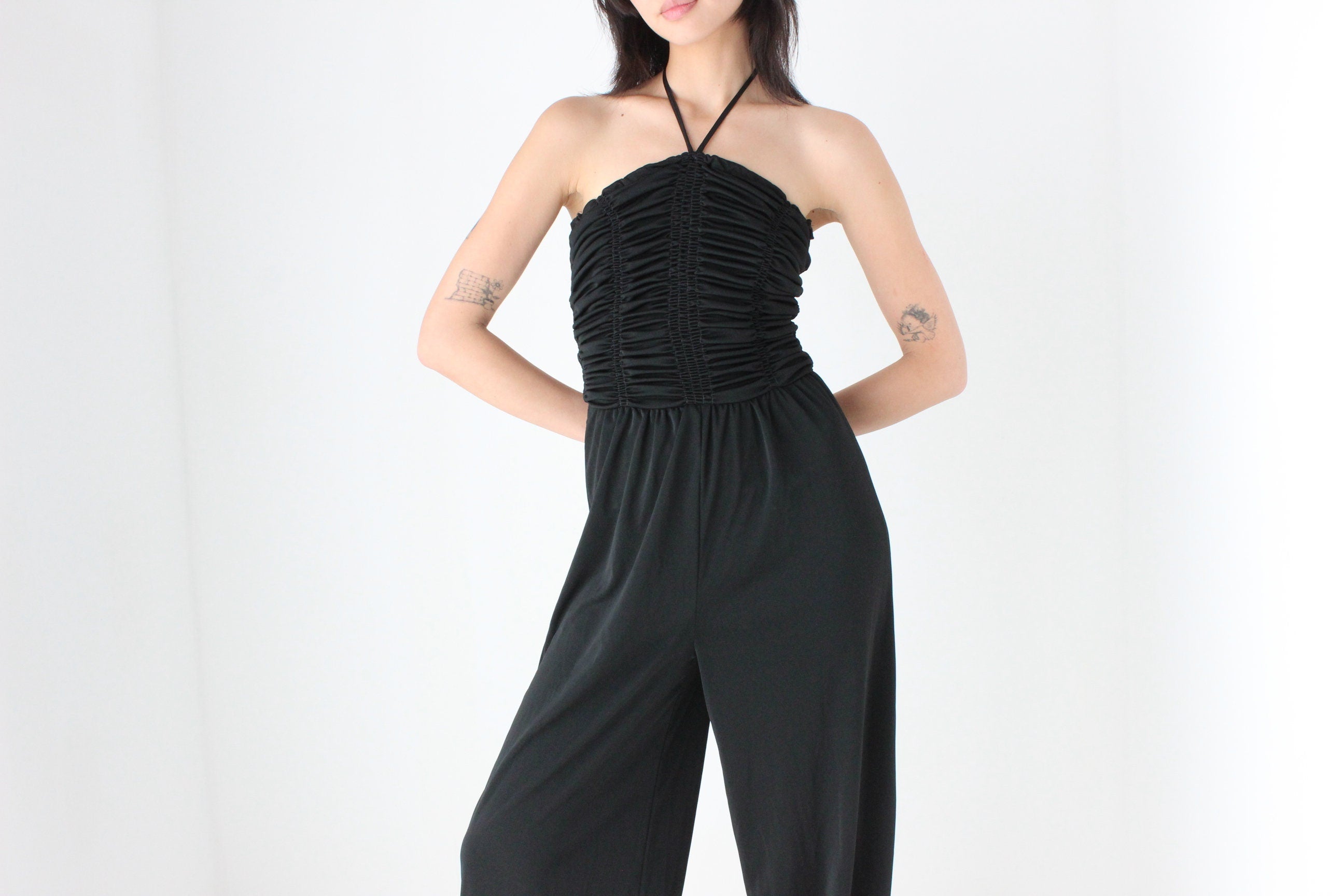 70s Ruched Halter Neck Harem Disco Studio 54 Jumpsuit