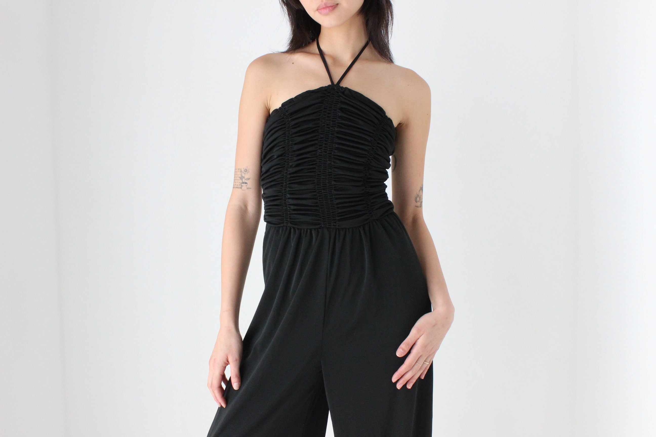 70s Ruched Halter Neck Harem Disco Studio 54 Jumpsuit