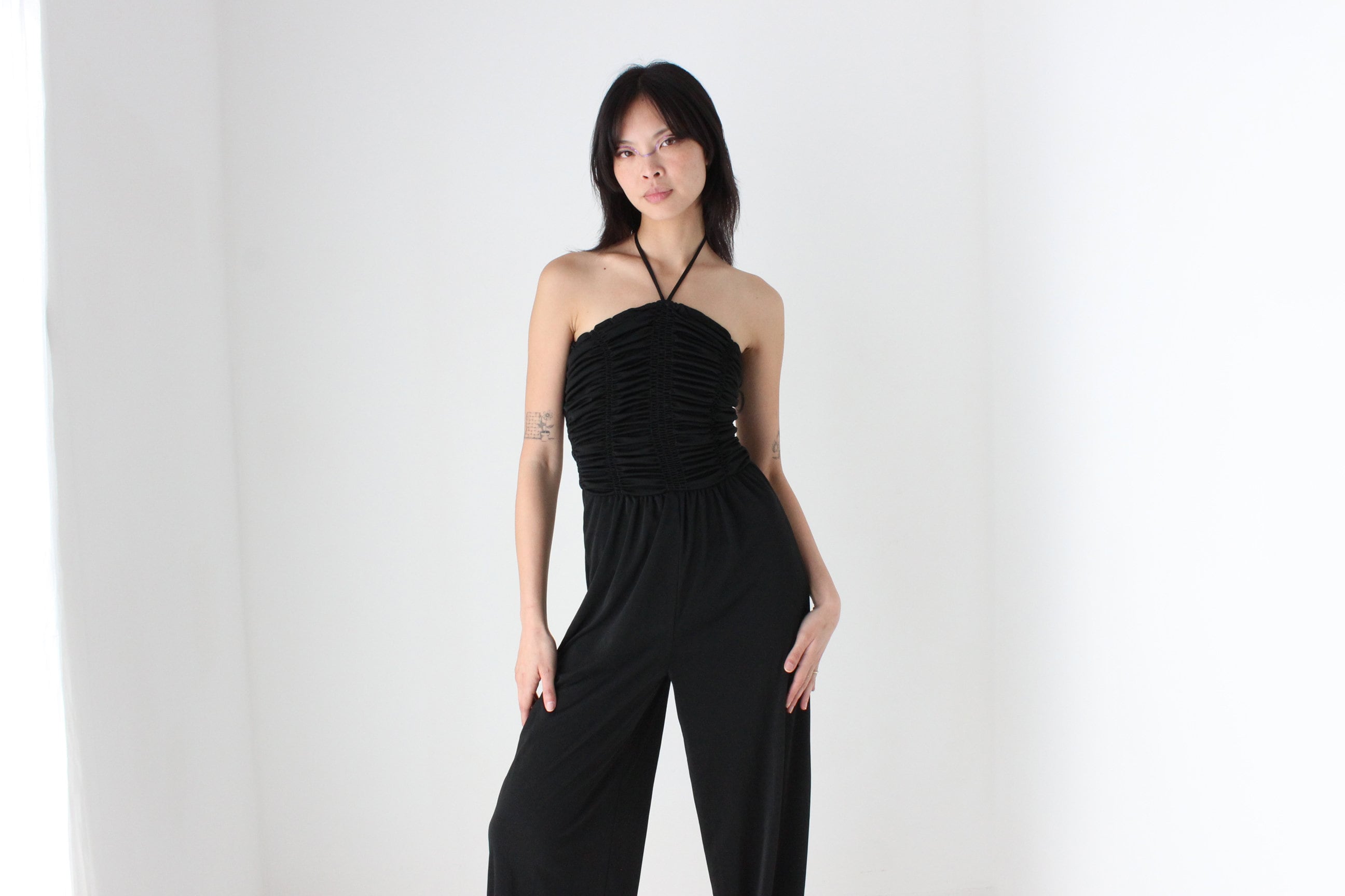 70s Ruched Halter Neck Harem Disco Studio 54 Jumpsuit