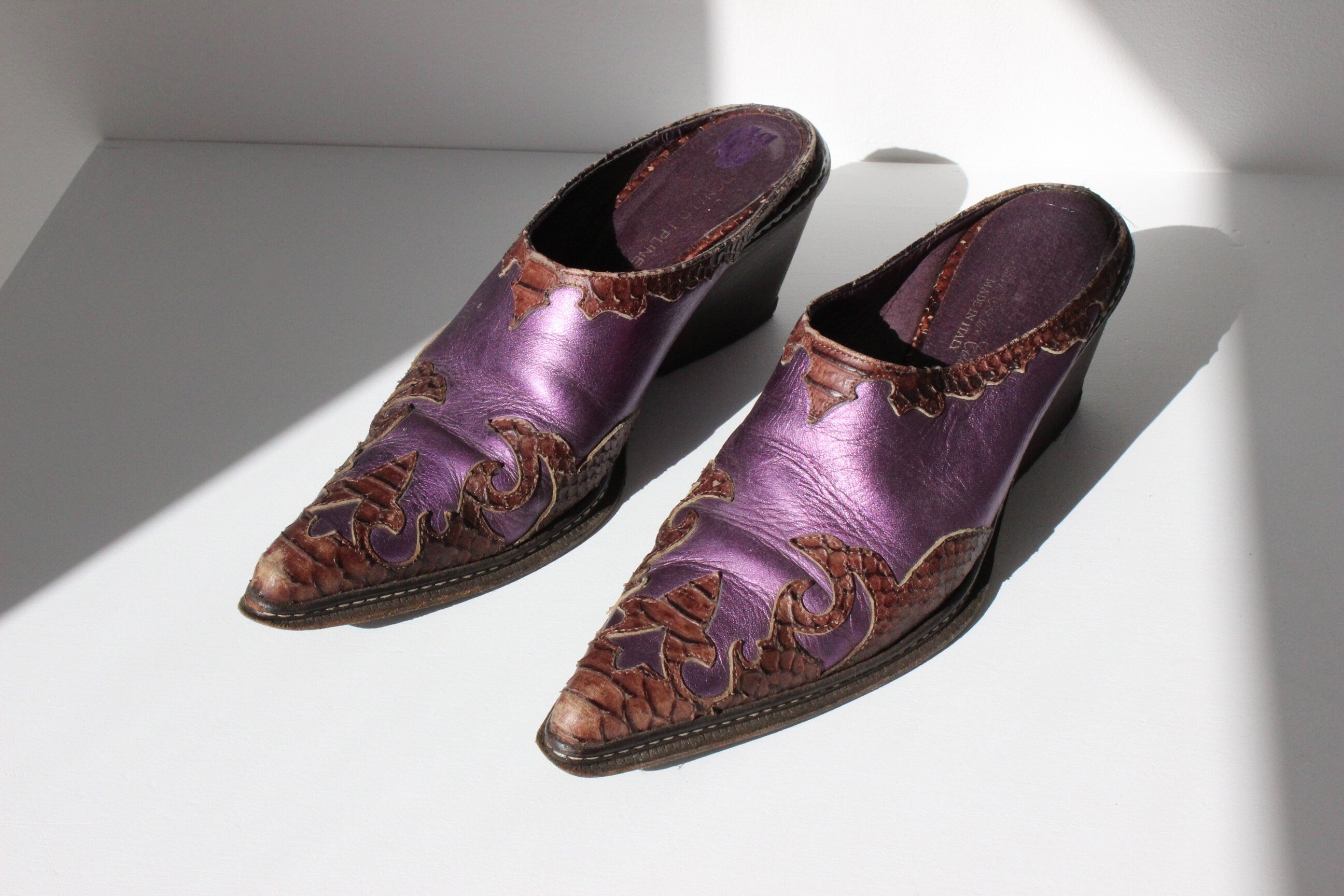 80s Donald Pliner Metallic Maximalist Leather Western Mules ~ Euro 40