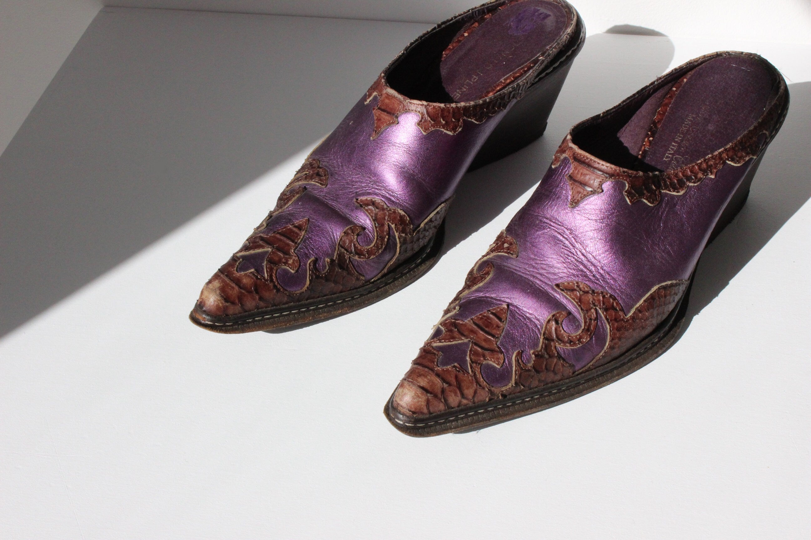 80s Donald Pliner Metallic Maximalist Leather Western Mules ~ Euro 40