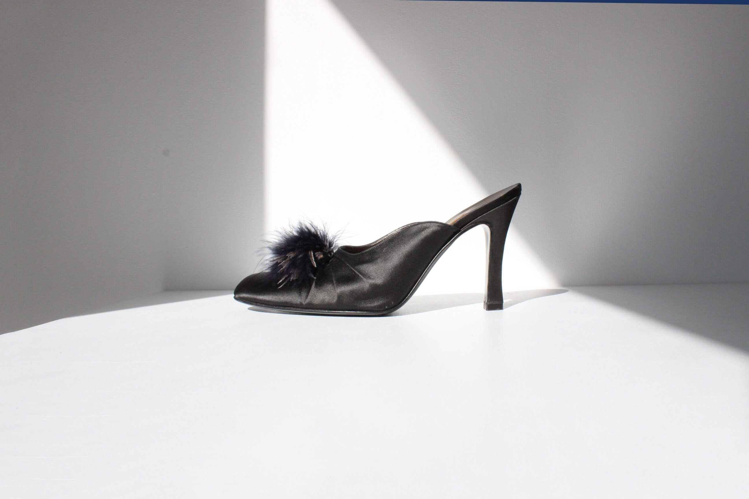 80s Bruno Magli Couture Satin & Feather Puff Heels ~ Euro 39