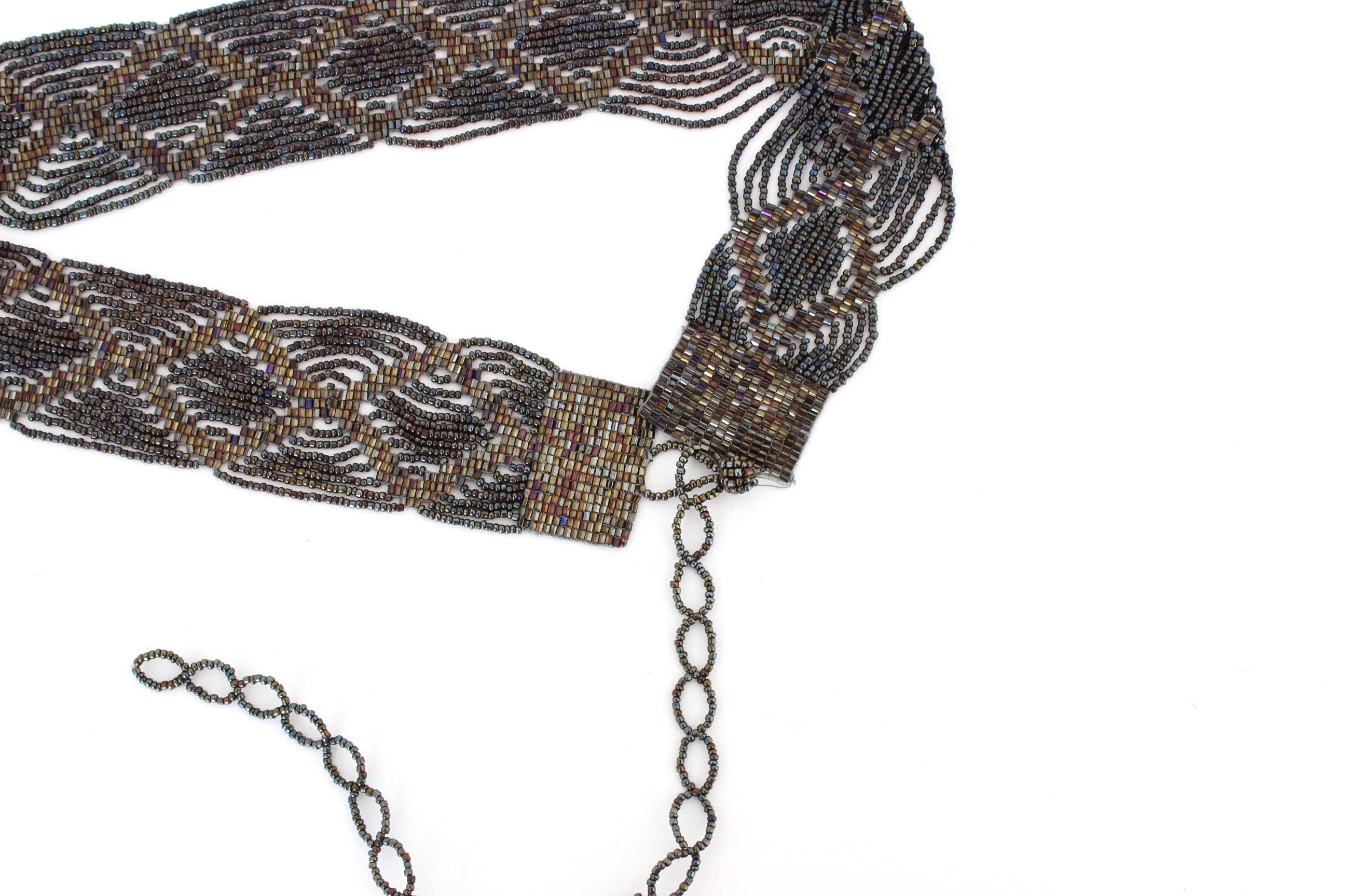 Y2K Metallic Pewter Beaded Accessory Belt