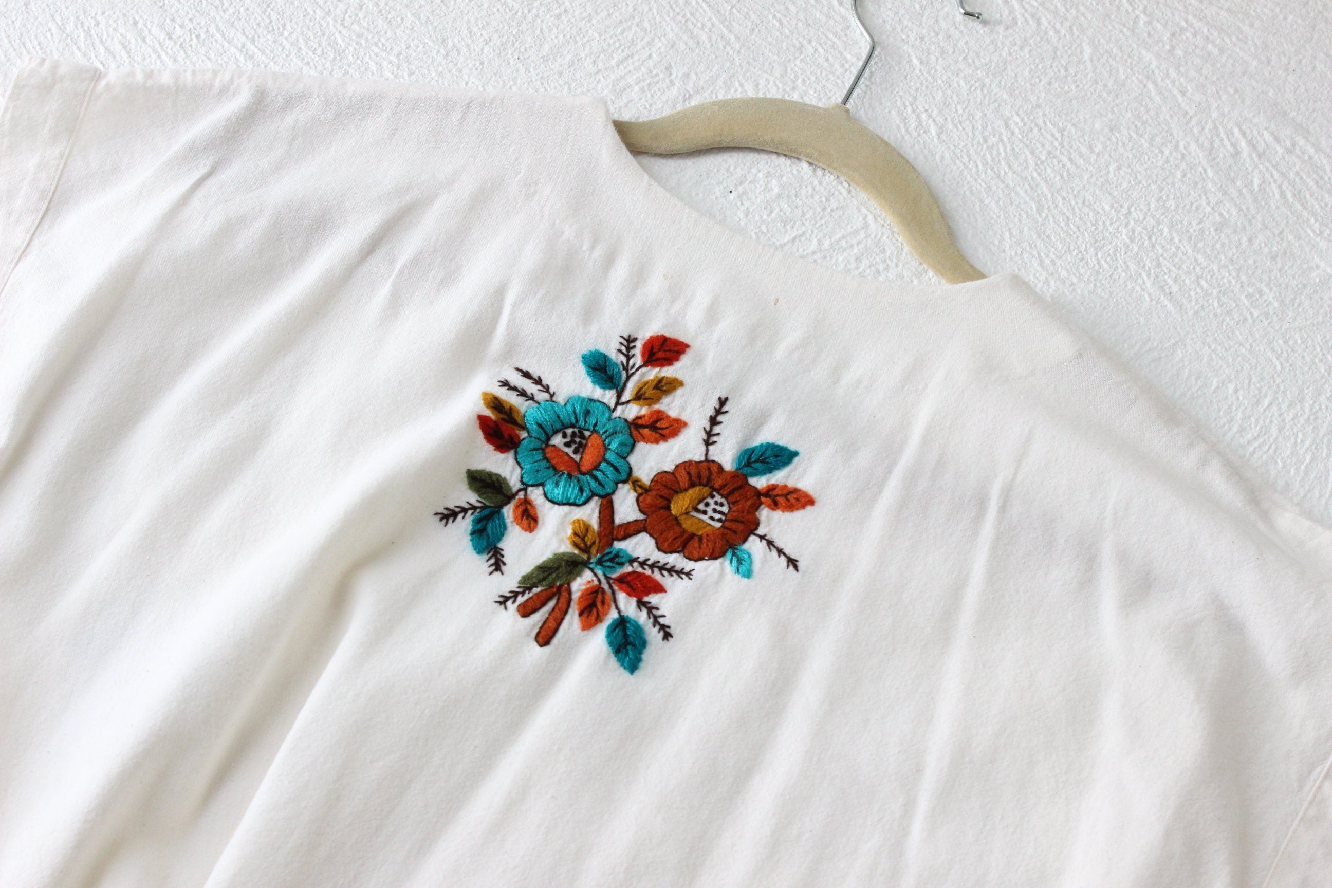 70s Spanish Vintage Embroidered Cotton Folk Dress