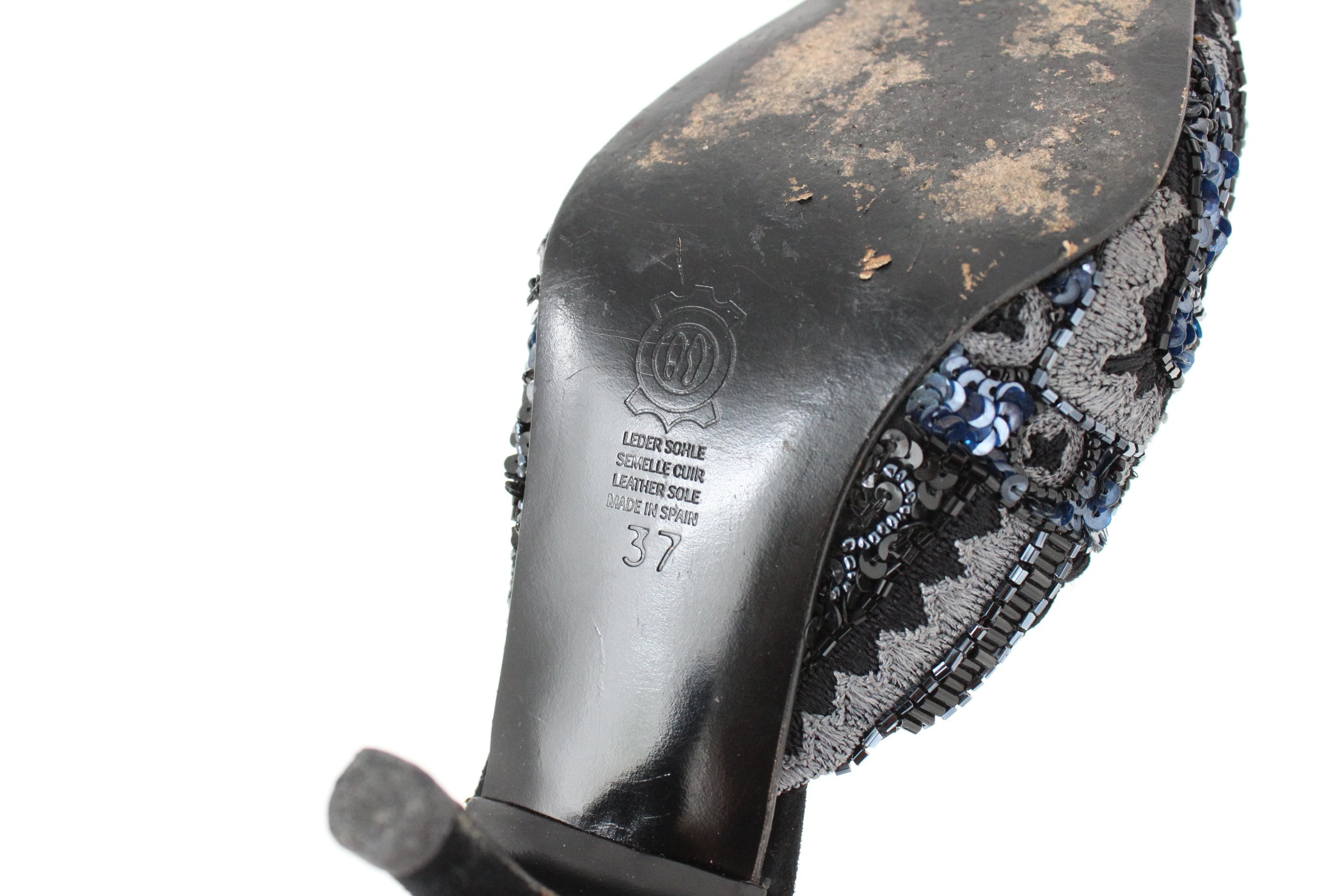 Y2K Spanish Beaded & Sequin Pointed Toe Kitten Heel Mules ~ Euro 38