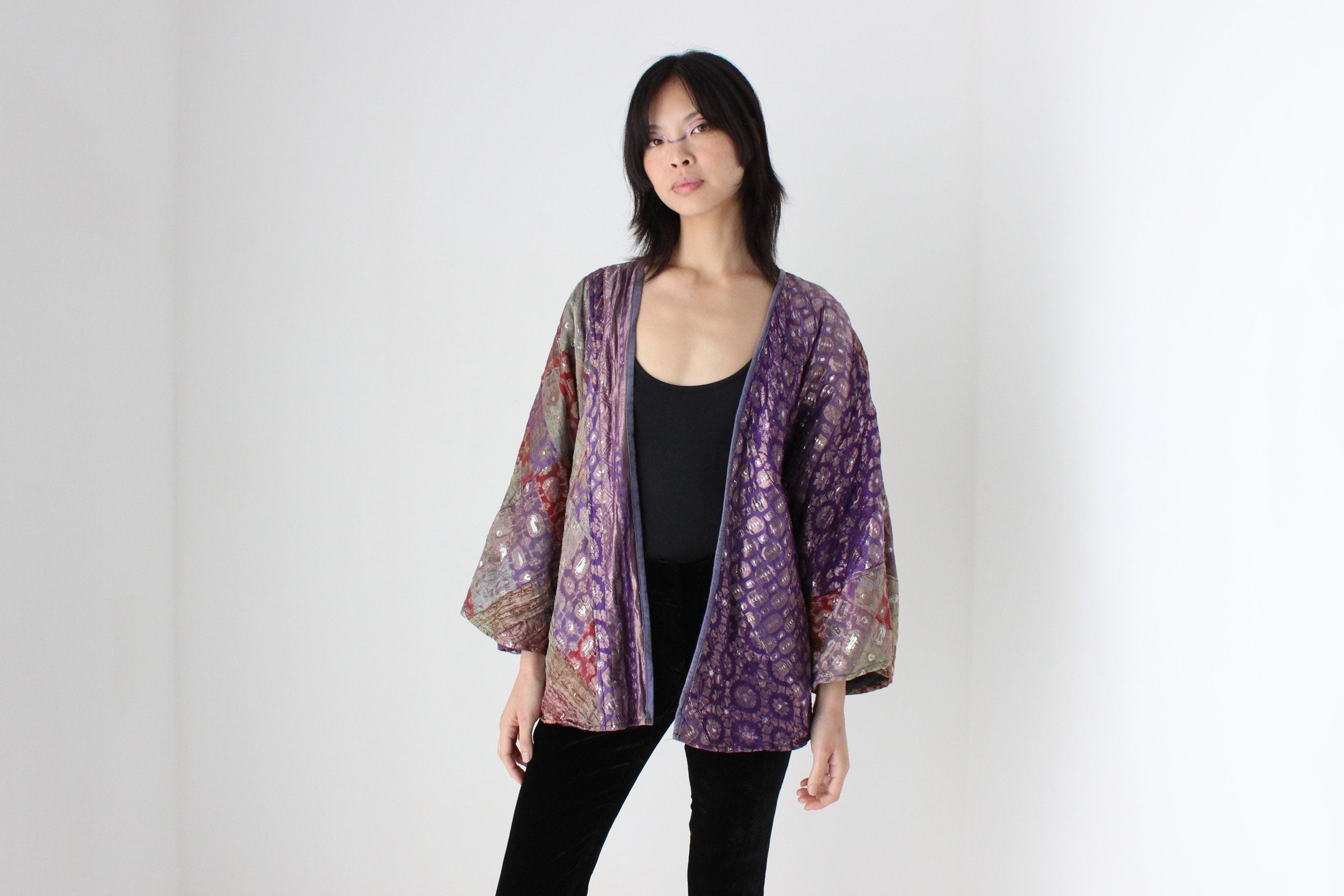 90s Indian Metallic Patchwork Cocoon Kimono Jacket