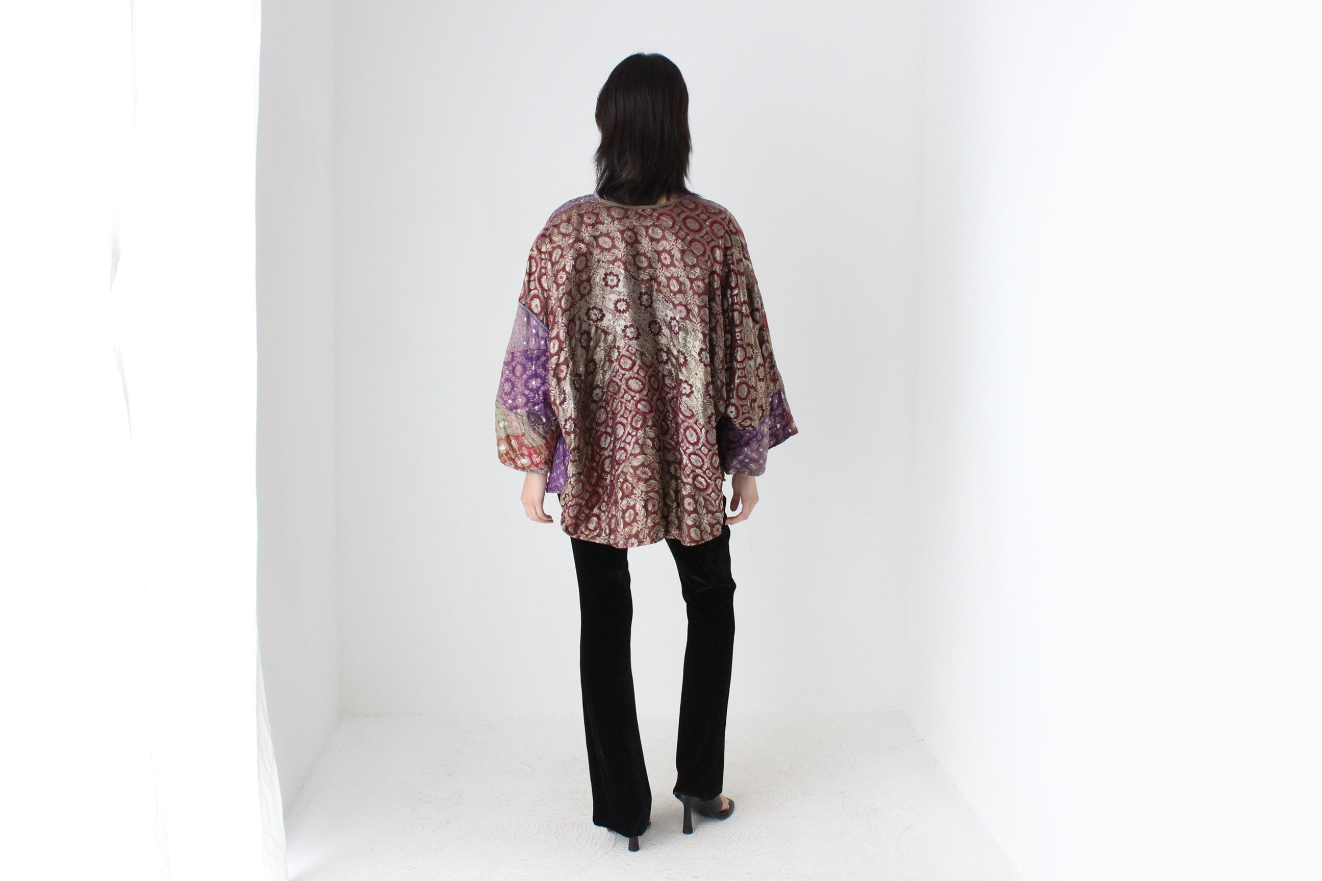 90s Indian Metallic Patchwork Cocoon Kimono Jacket