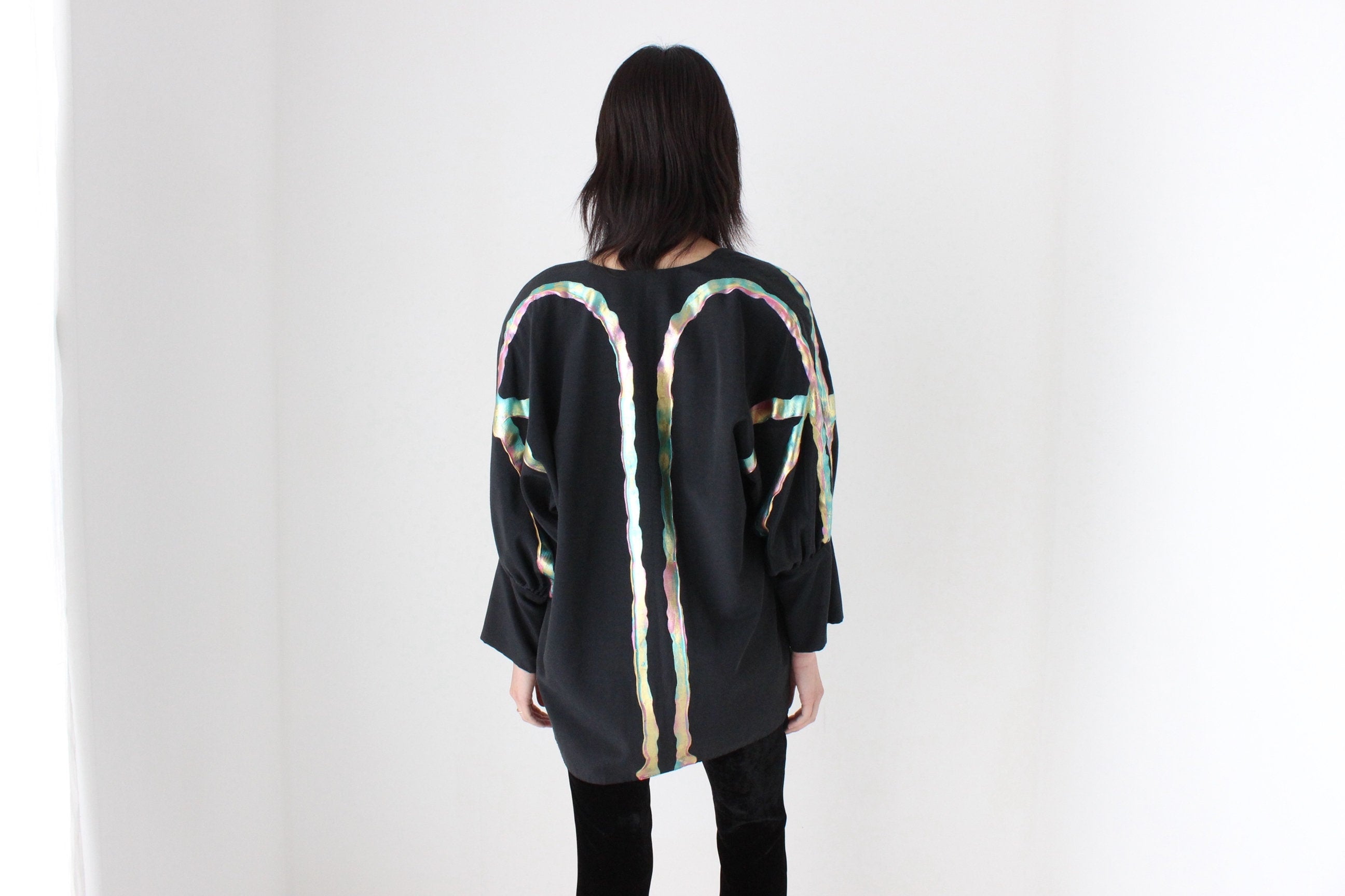 80s Collectible Terry & Toni Hand Painted Batwing Cocoon Kimono Jacket