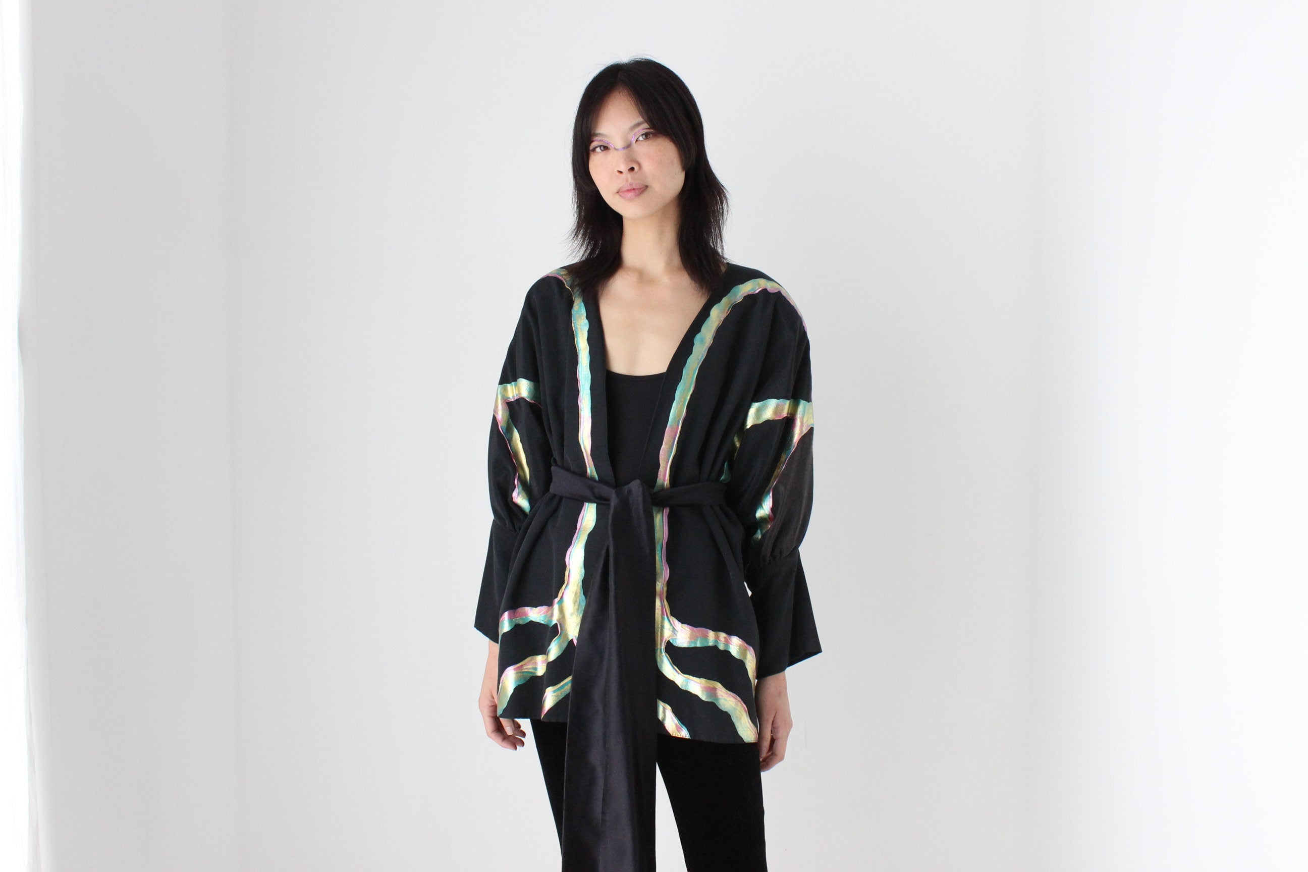 80s Collectible Terry & Toni Hand Painted Batwing Cocoon Kimono Jacket