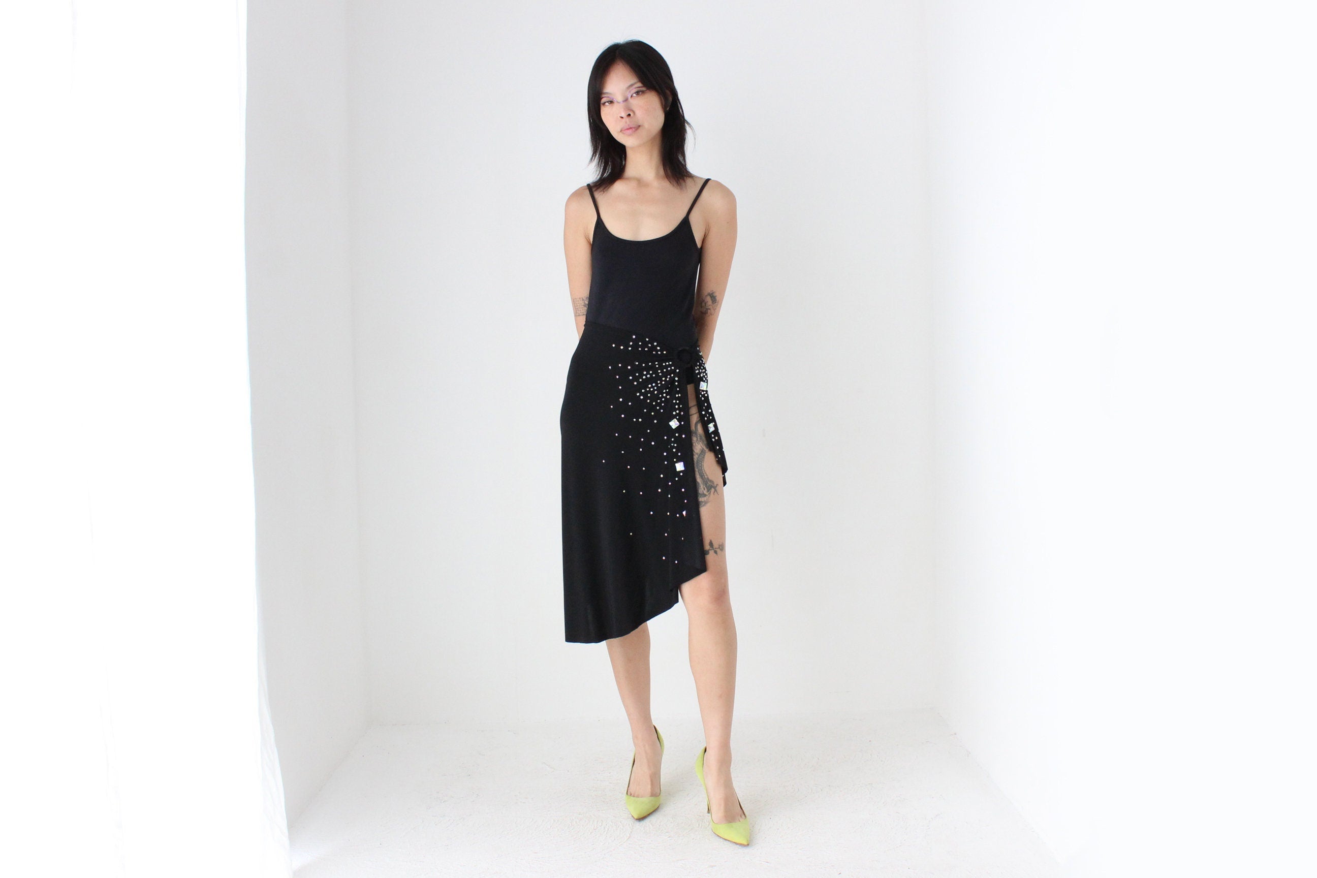 Funky Y2K Bejewelled O-Ring Slinky Party Skirt