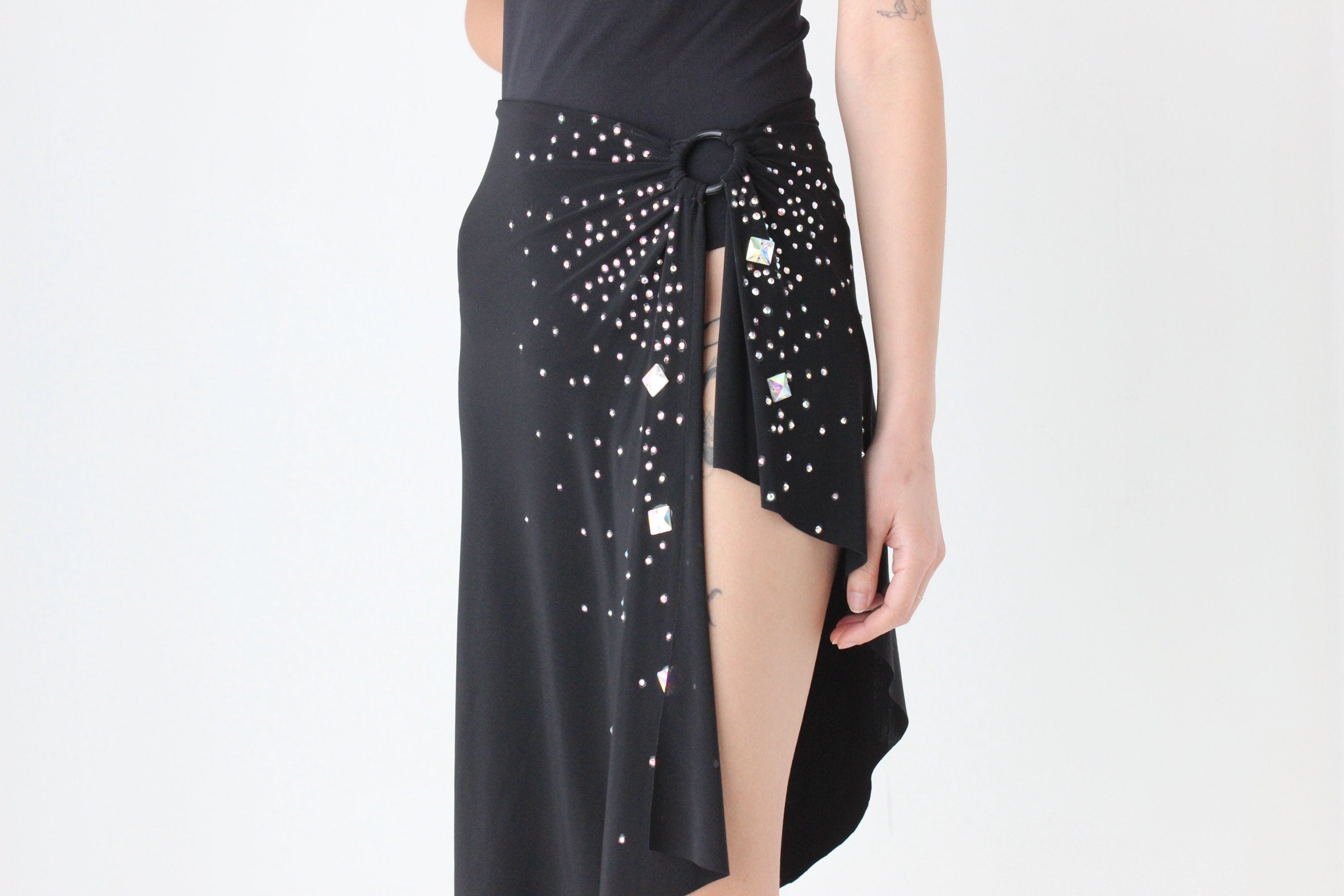 Funky Y2K Bejewelled O-Ring Slinky Party Skirt