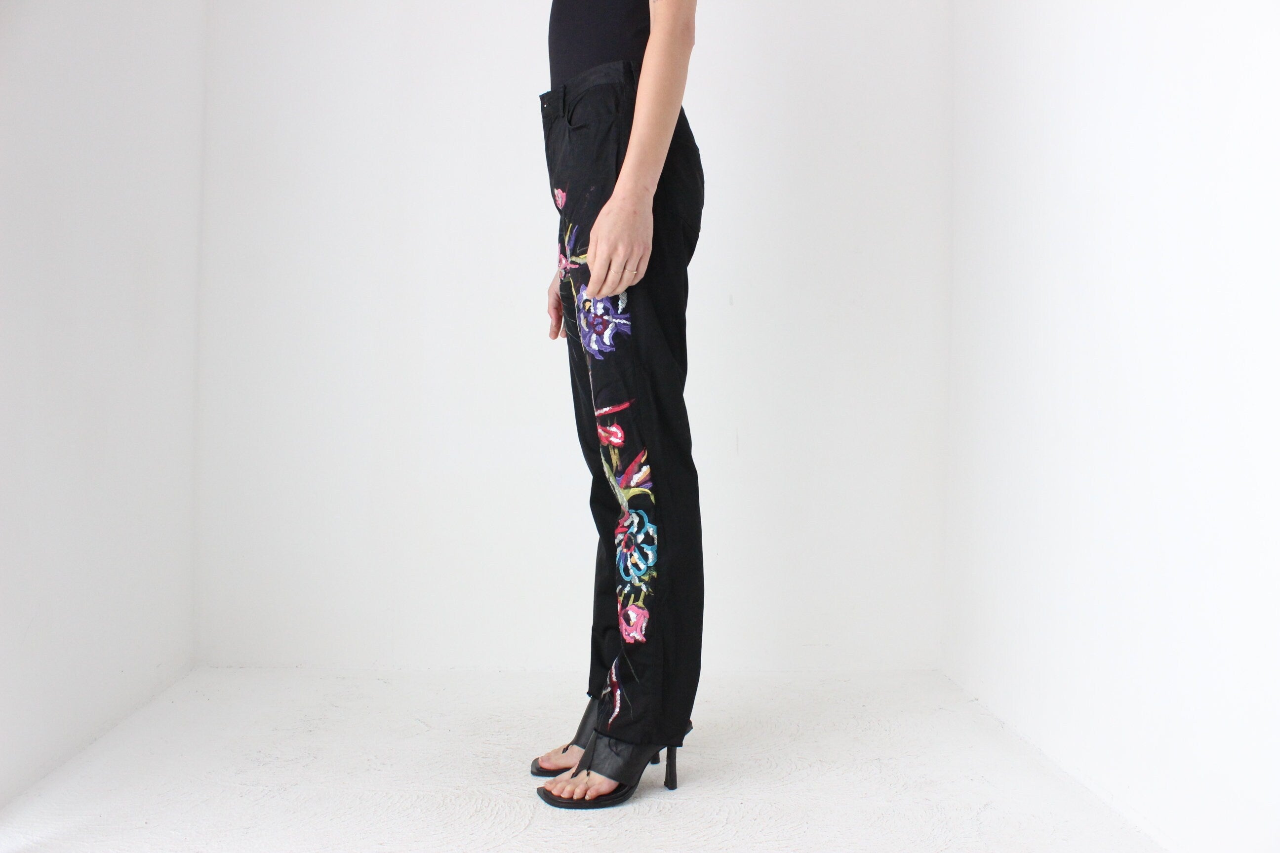 90s Gai Mattiolo Couture Italian Vintage Abstract Satin Jeans