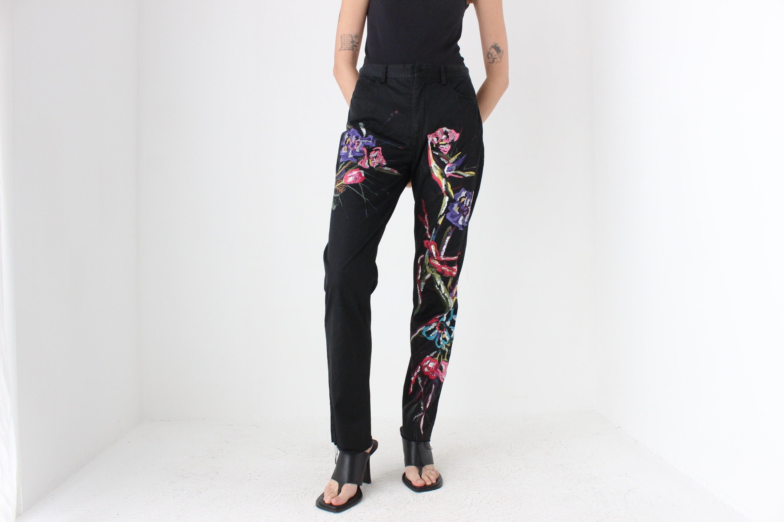 90s Gai Mattiolo Couture Italian Vintage Abstract Satin Jeans