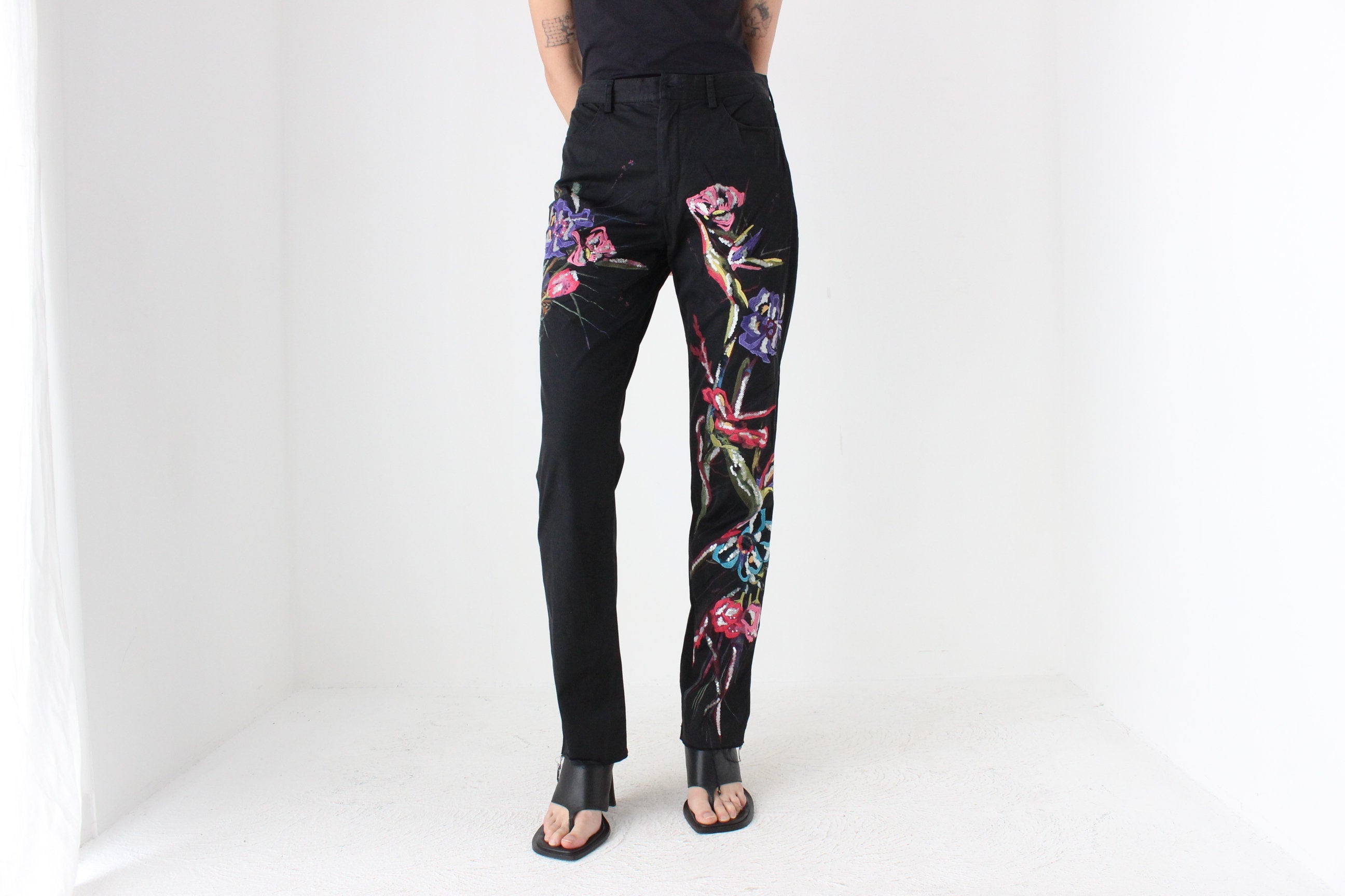 90s Gai Mattiolo Couture Italian Vintage Abstract Satin Jeans