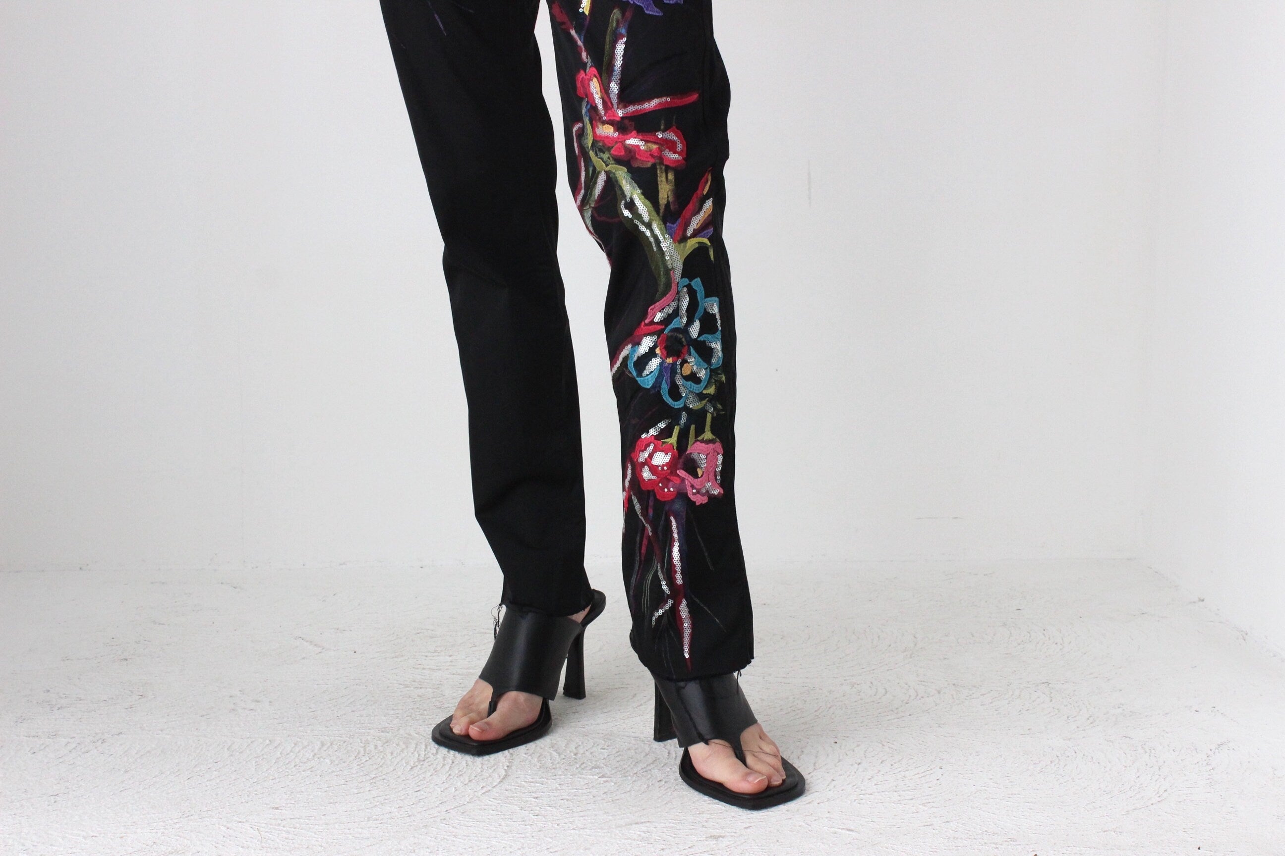 90s Gai Mattiolo Couture Italian Vintage Abstract Satin Jeans