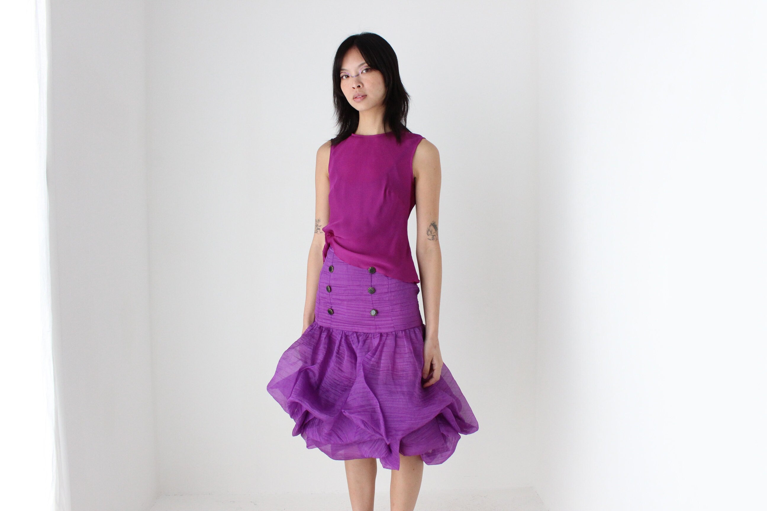 90s Pure Silk Bias Cut High Neck Sleeveless Minimal Tank Top