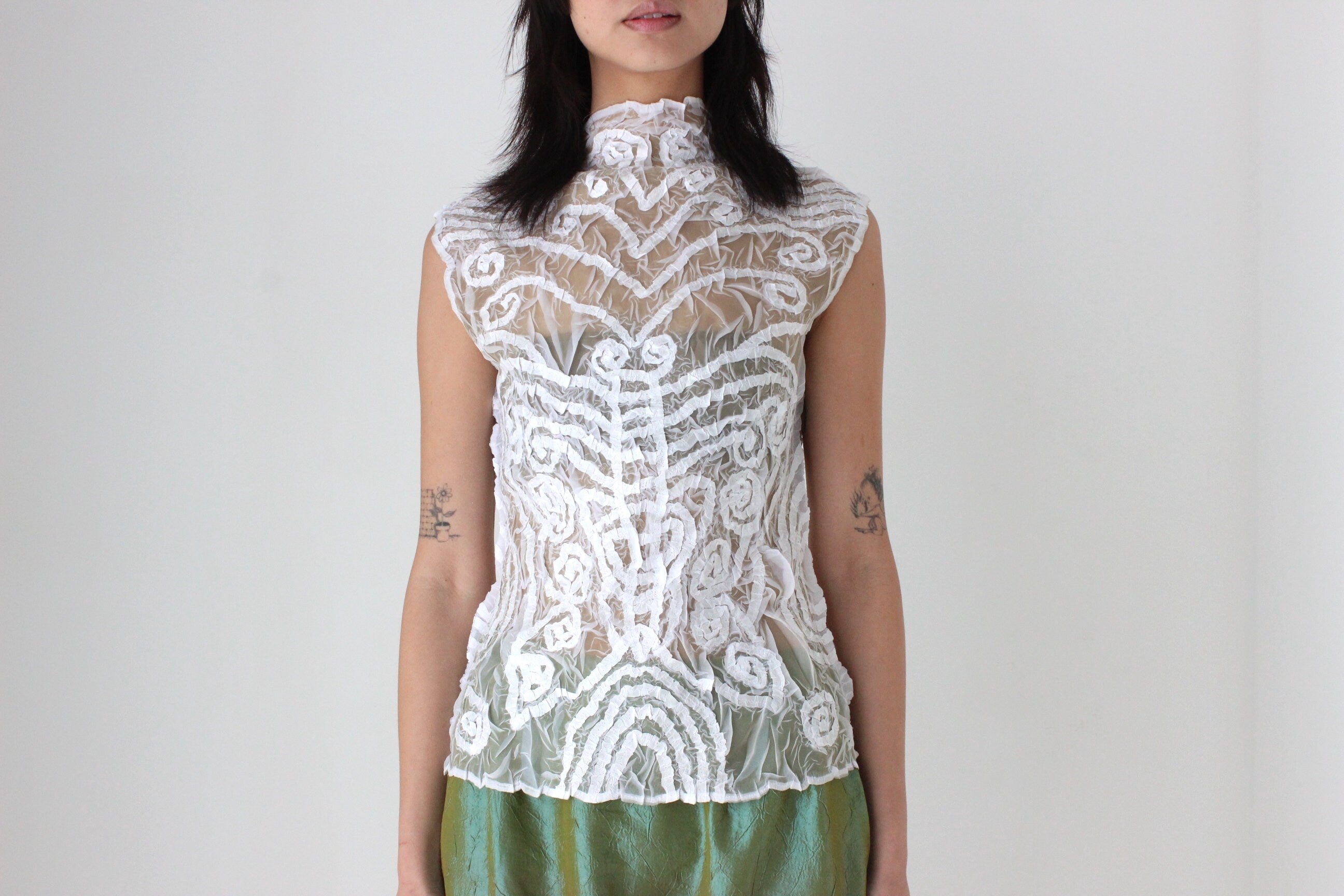 Y2K Textured 3D Origami Ruffle Super Stretch Tank Top