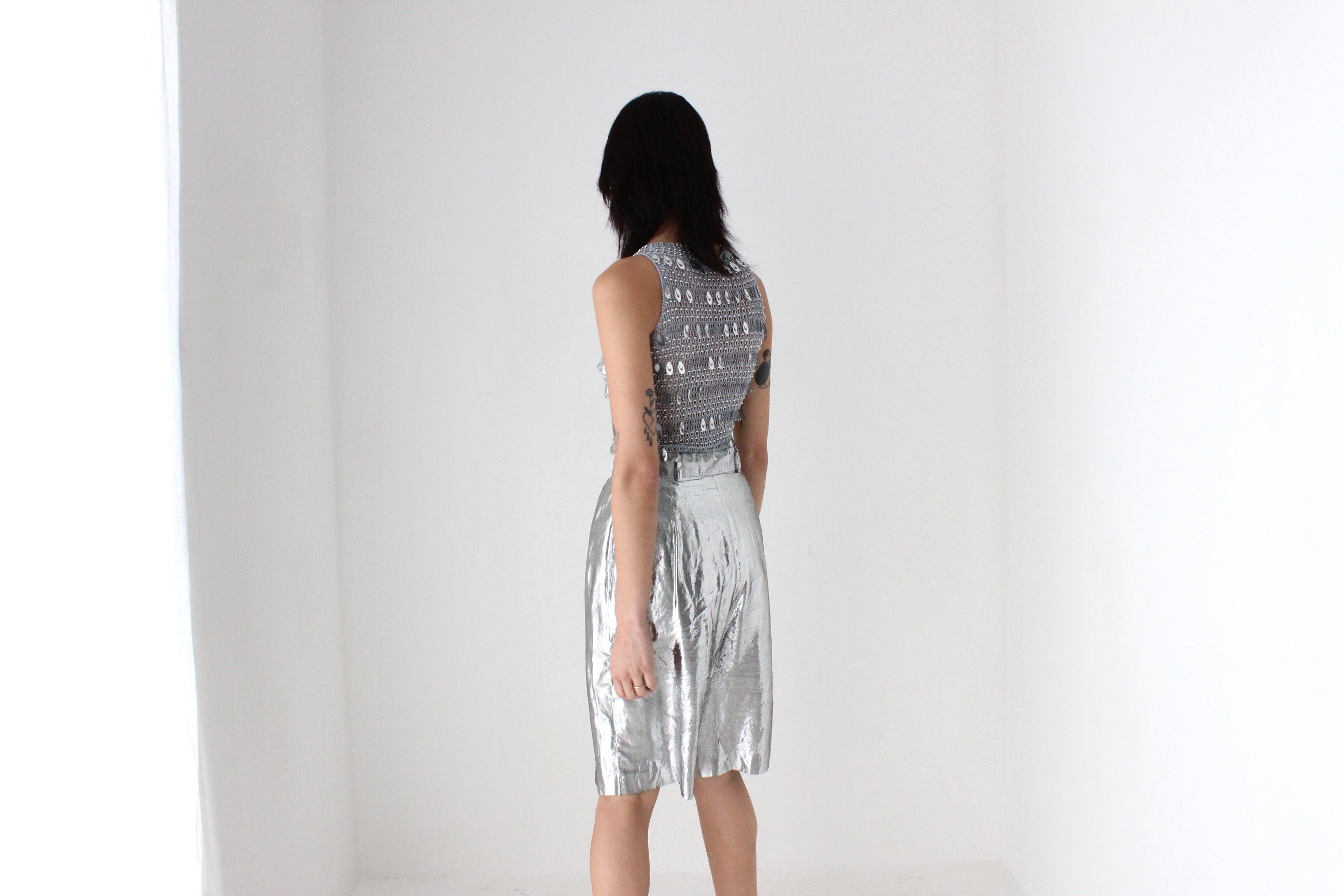 Y2K Crochet Knit & Pailette Sequin Discoball Party Crop Top