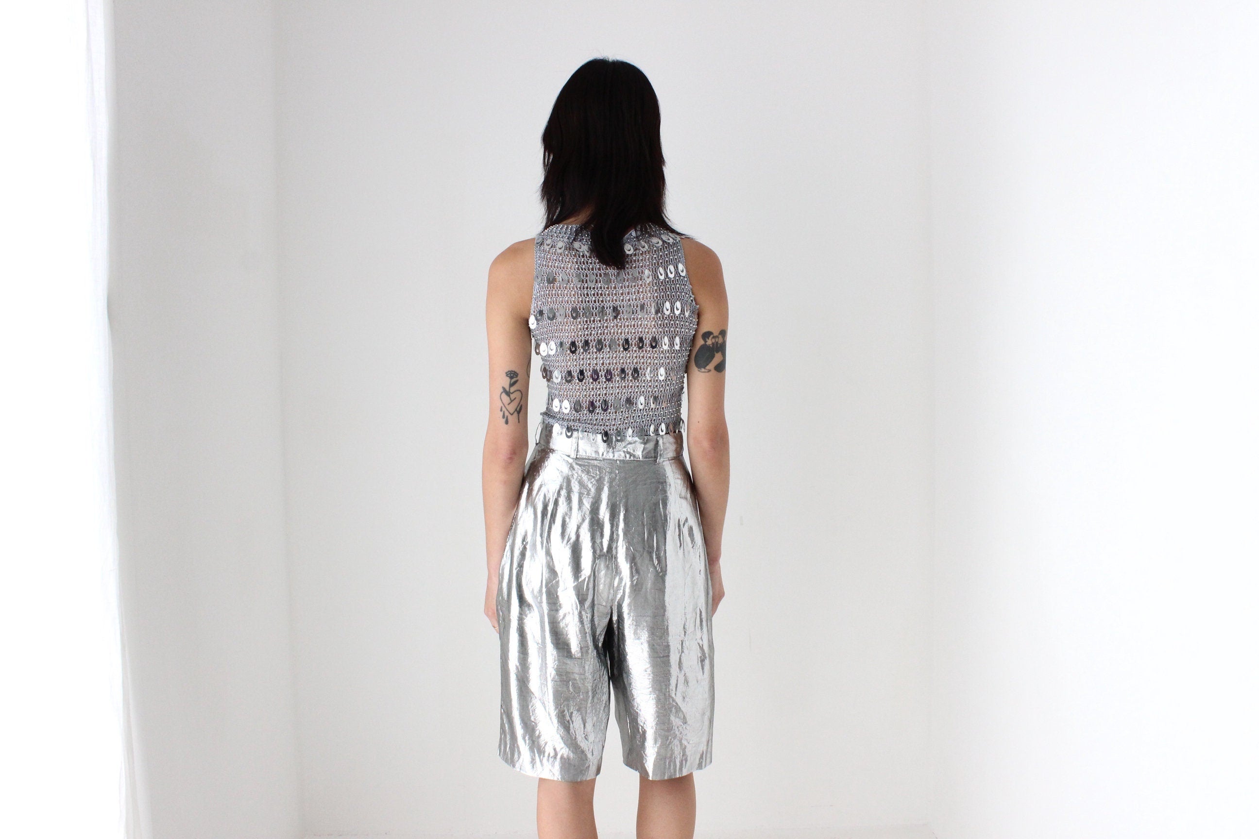 Y2K Crochet Knit & Pailette Sequin Discoball Party Crop Top