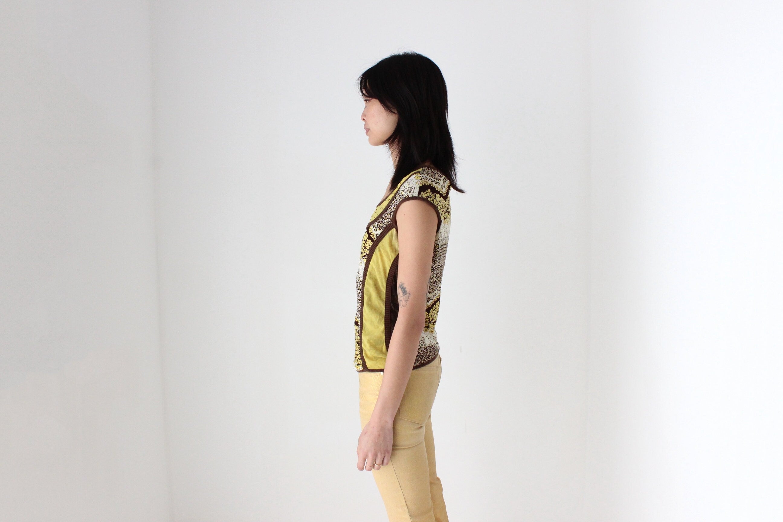 Y2K Abstract Mesh Patchwork Top w/ Sequin Applique