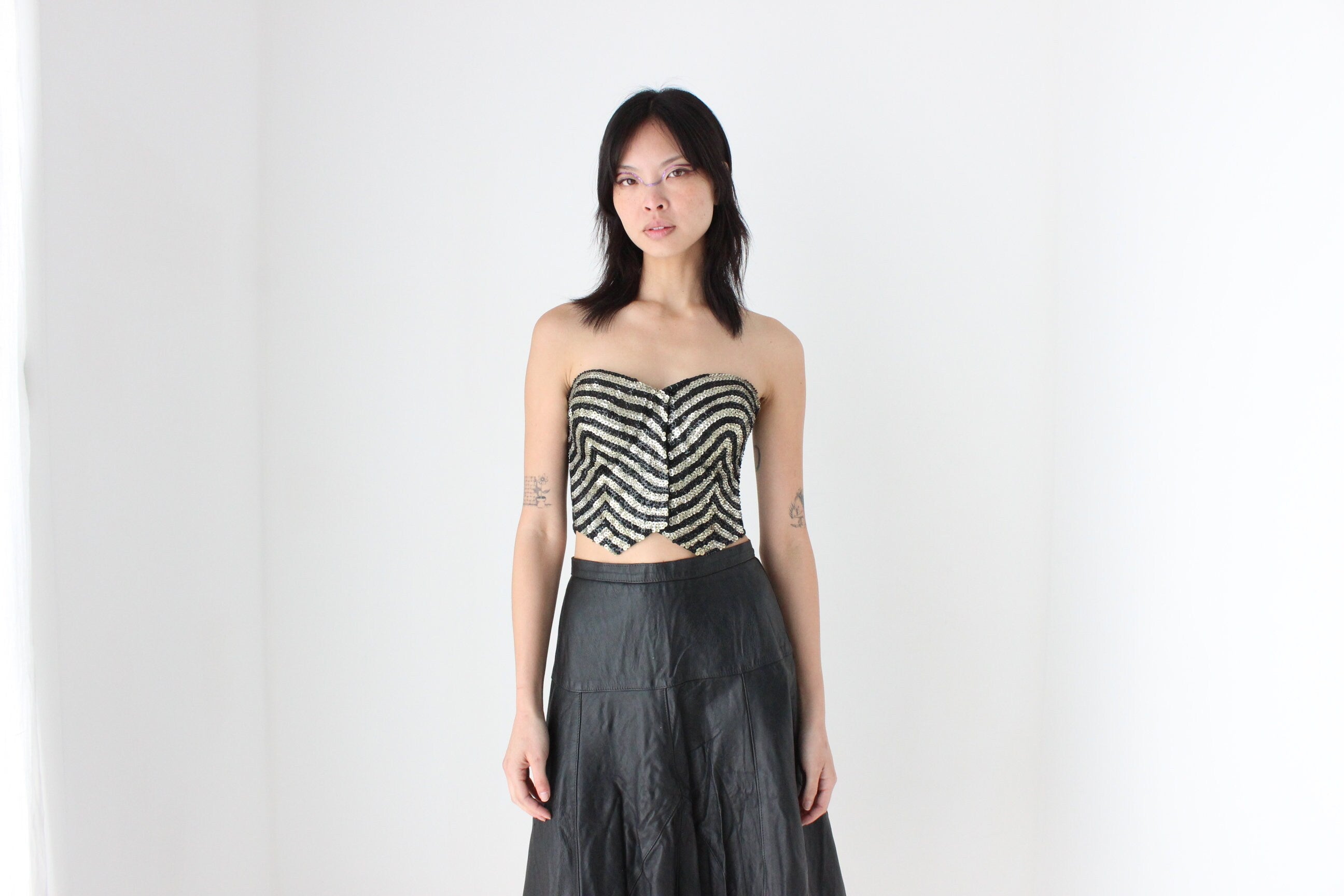 80s Striped Sequin Strapless Madonna/Gaultier Vibe Corset Top