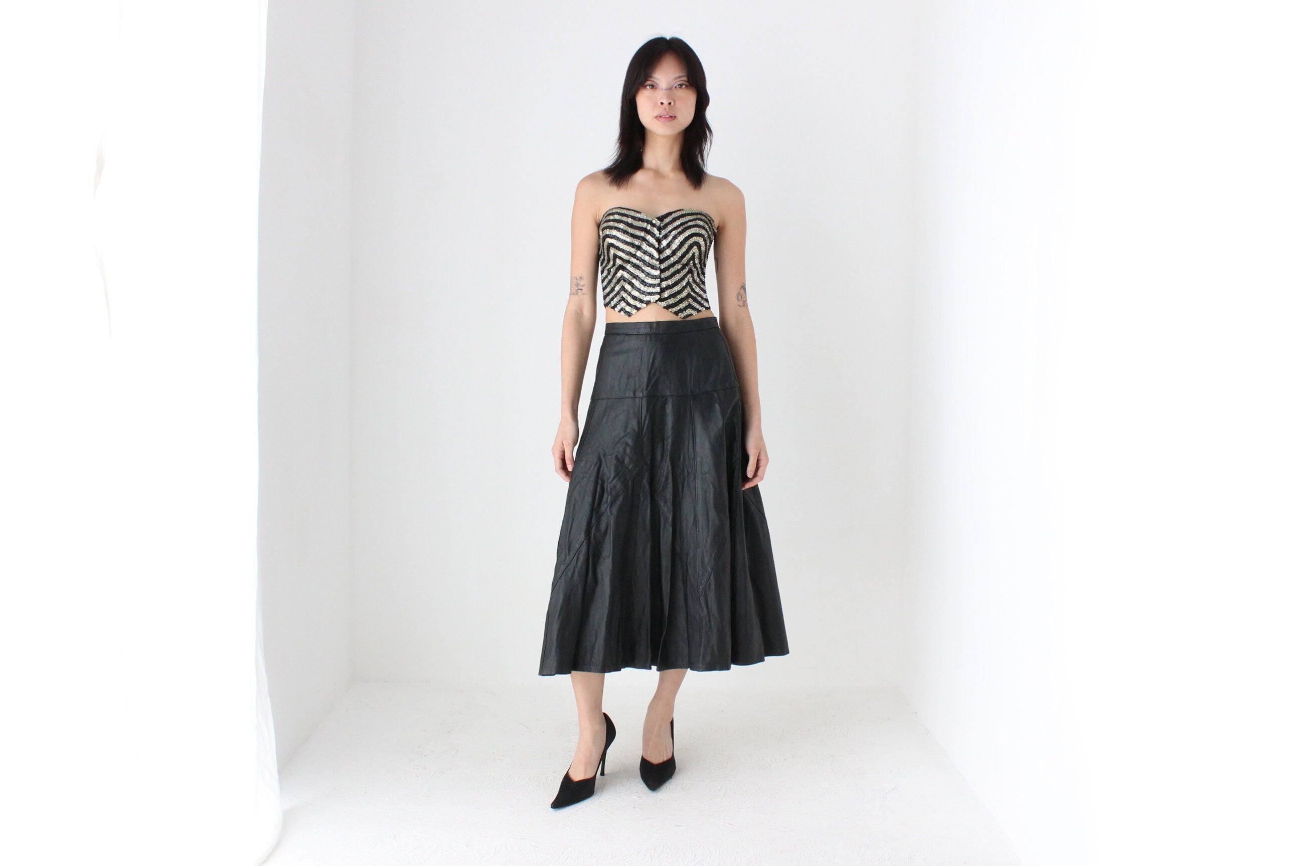 80s Striped Sequin Strapless Madonna/Gaultier Vibe Corset Top