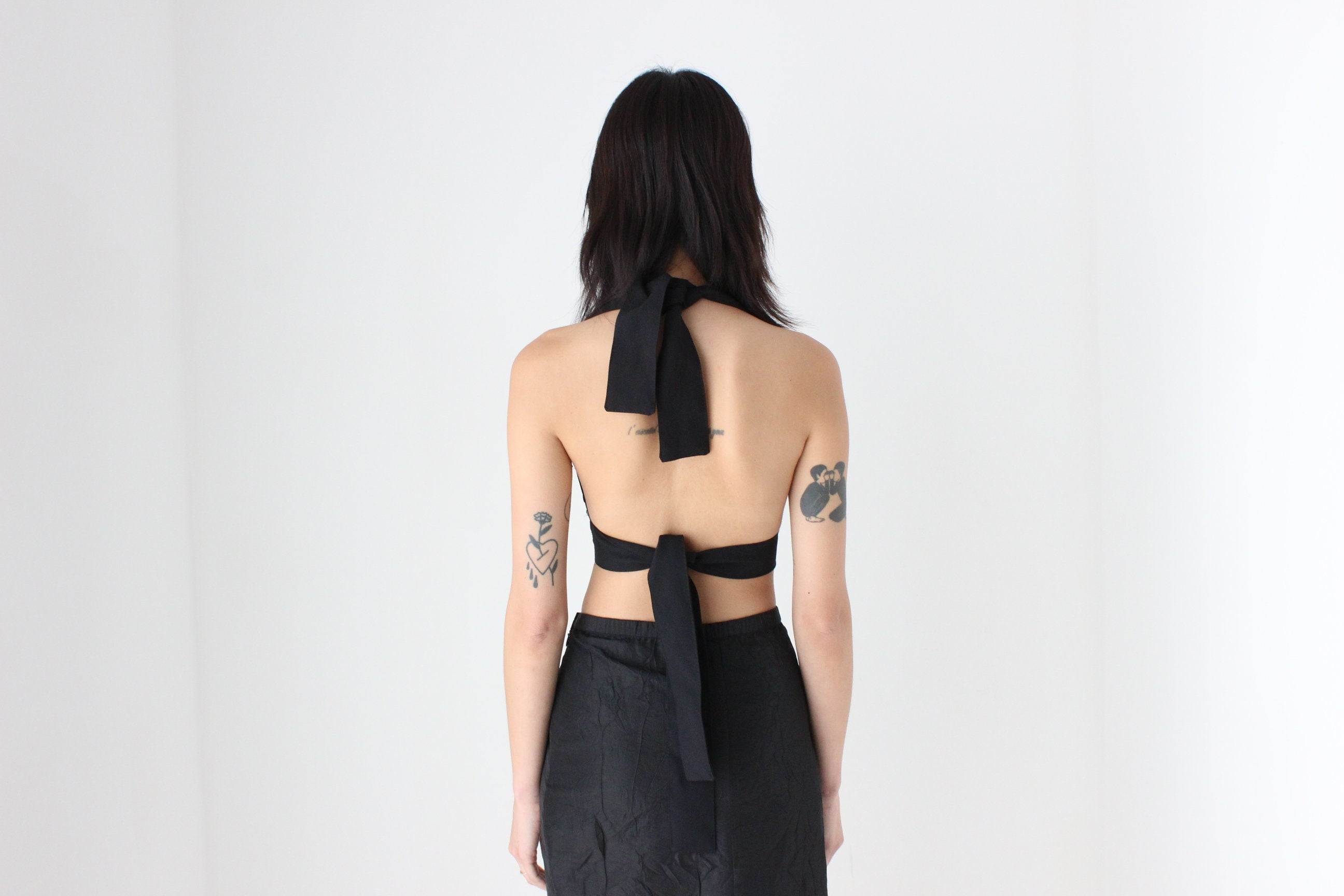 80s Sequin Plunge Neck Tie Up Halter Crop Top