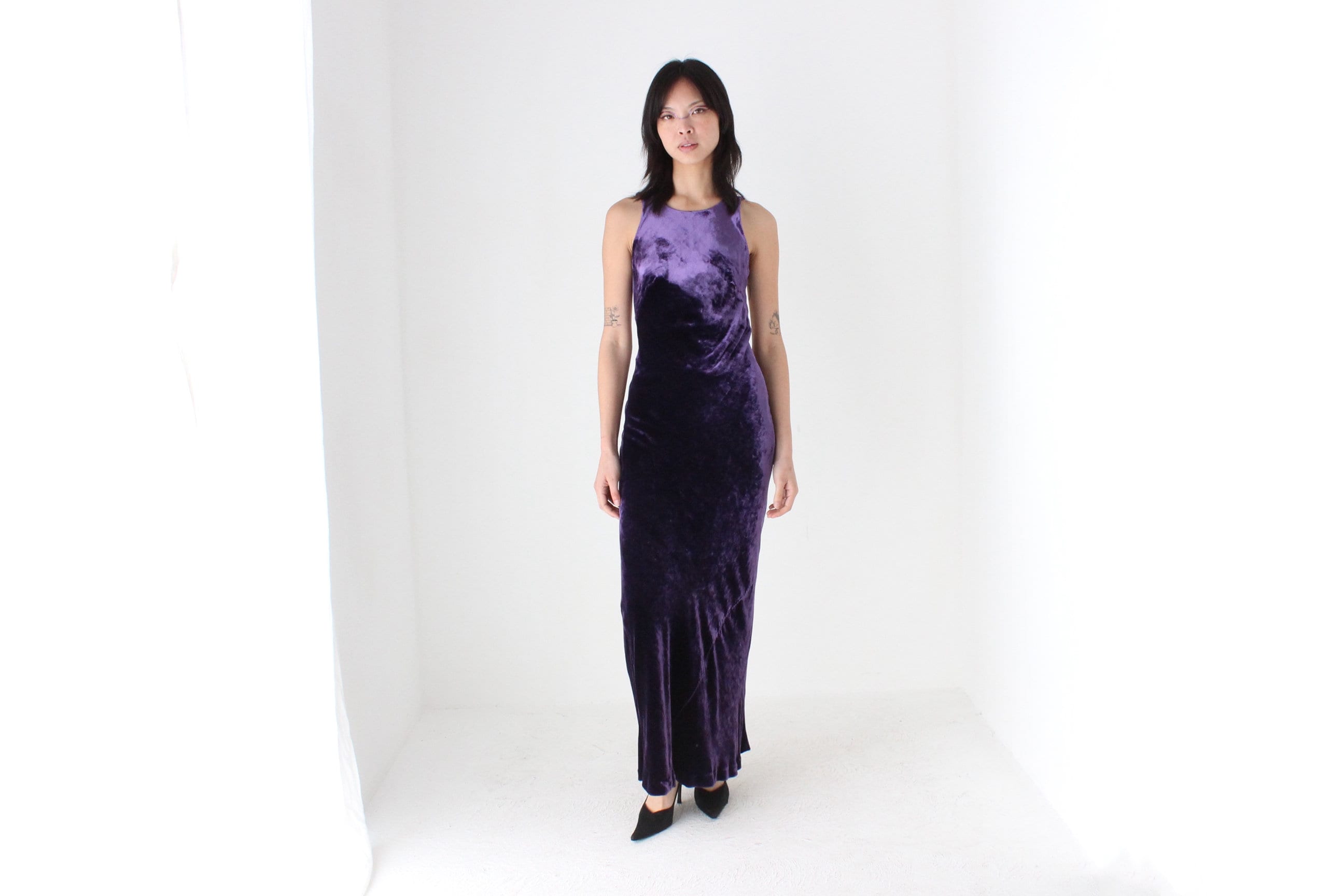 90s Lisa Ho Elegant Velvet High Neck Backless Party Gown