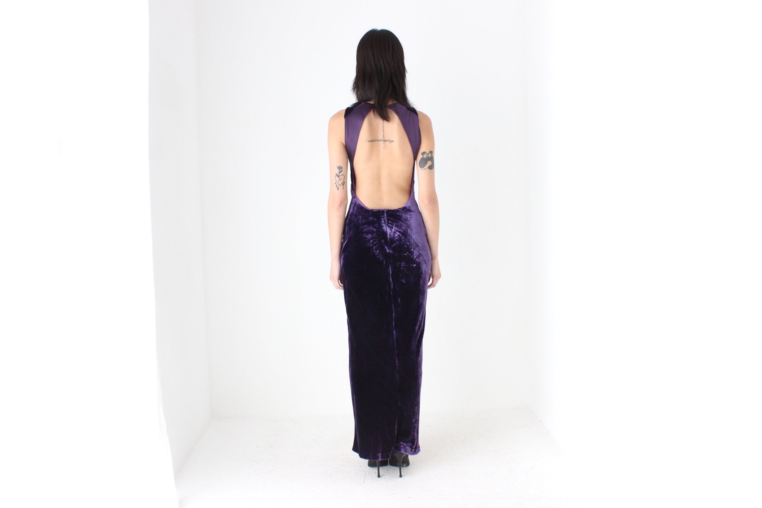 90s Lisa Ho Elegant Velvet High Neck Backless Party Gown
