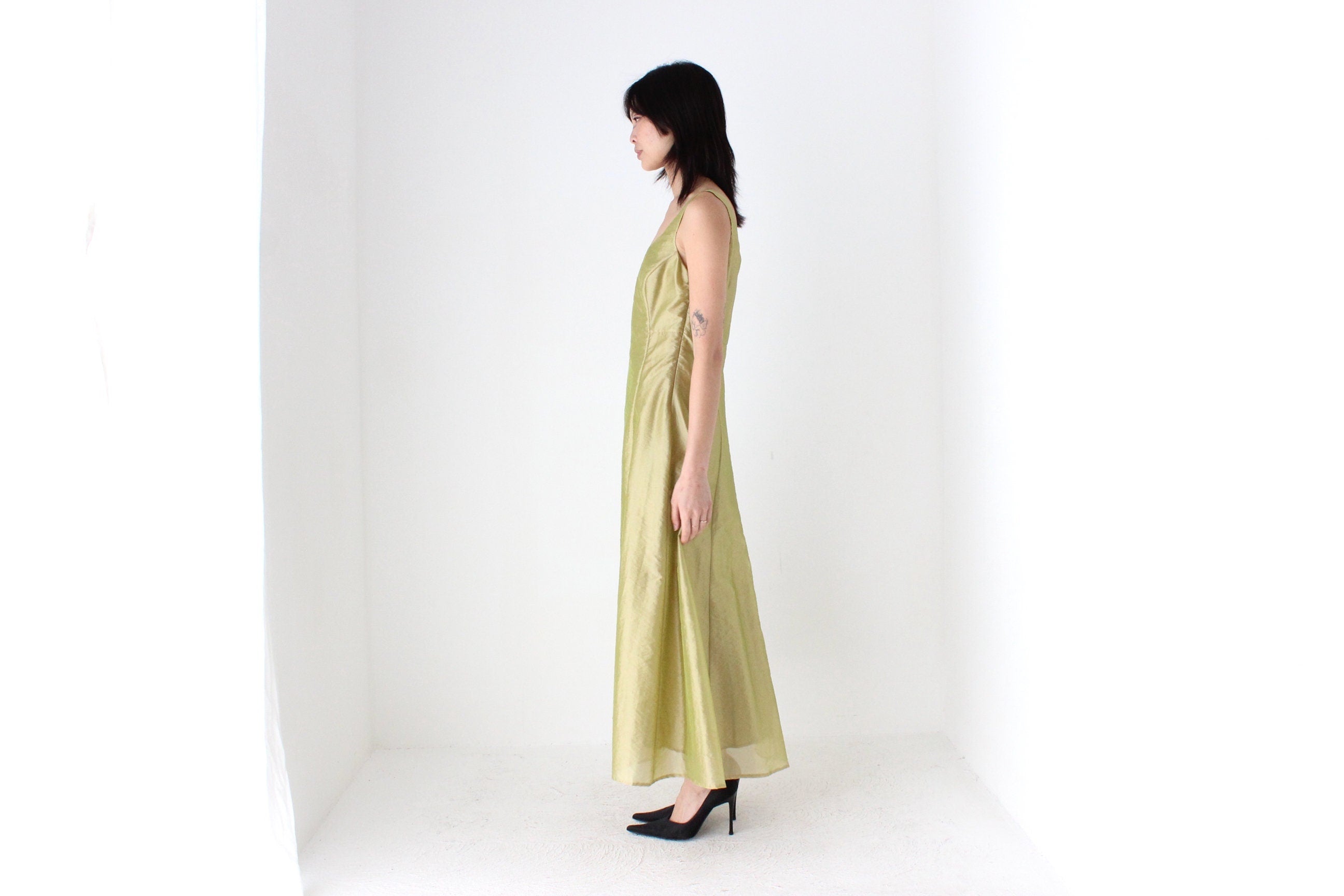 90s Iridescent Crinkle Organza Avant Garde Cocktail Gown