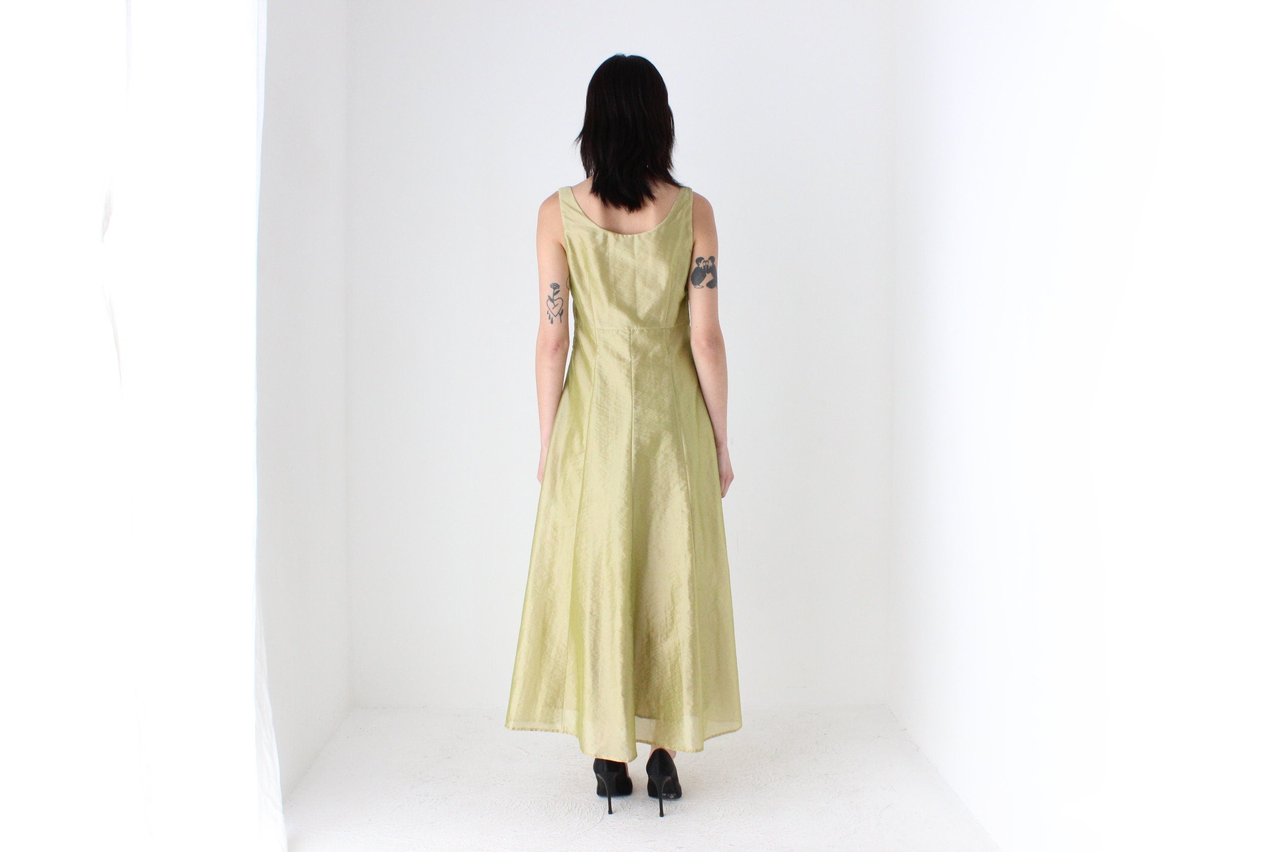 90s Iridescent Crinkle Organza Avant Garde Cocktail Gown