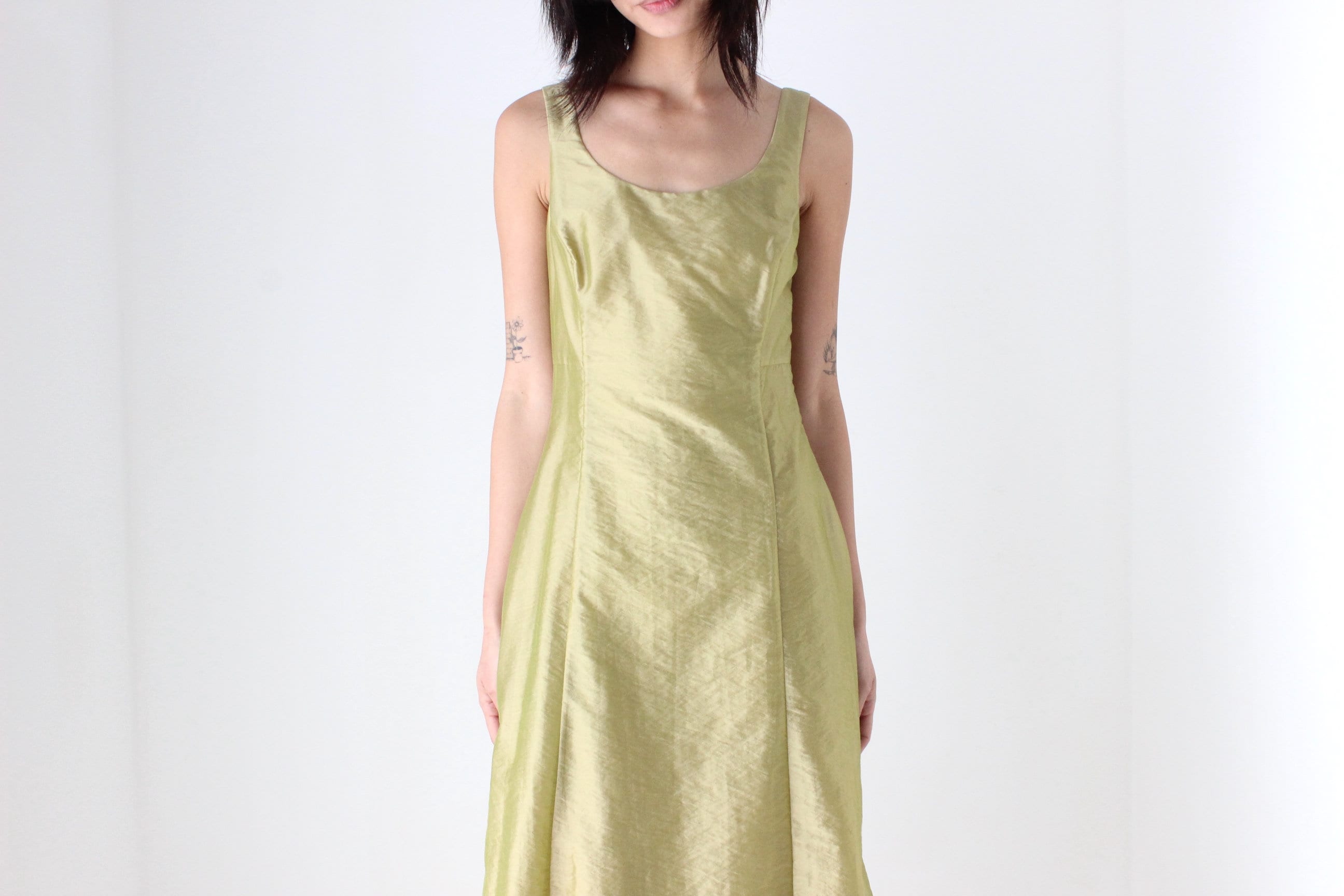 90s Iridescent Crinkle Organza Avant Garde Cocktail Gown