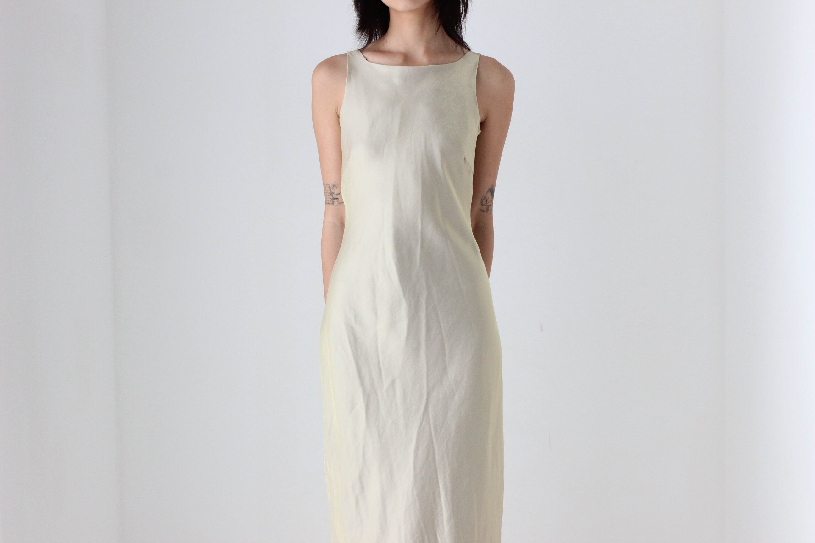 Y2K Subtle Gold Metallic High Neck Bias Cut Dress